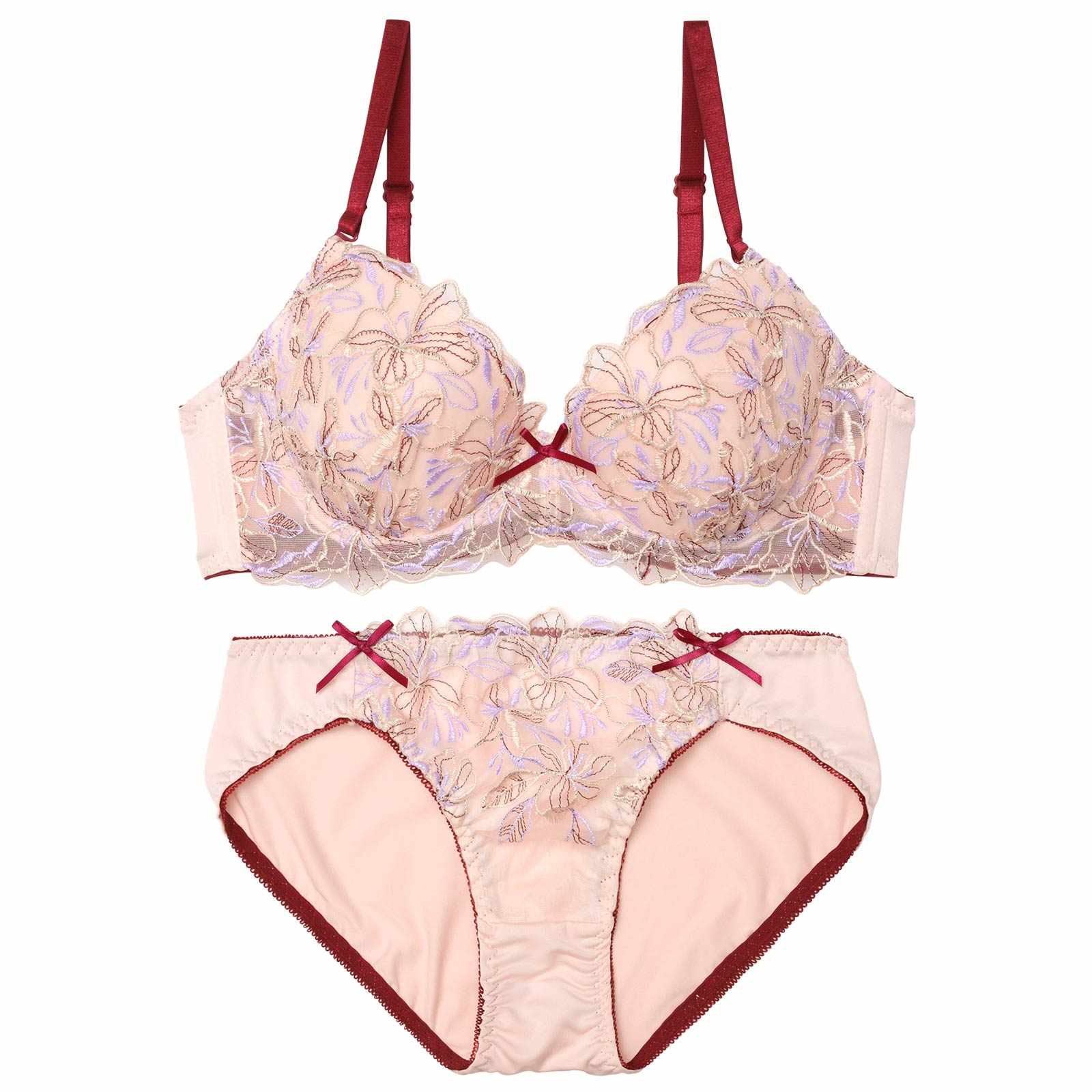 4/24新作!チュールエンブロイダリーフラワーブラジャー&フルバックショーツ