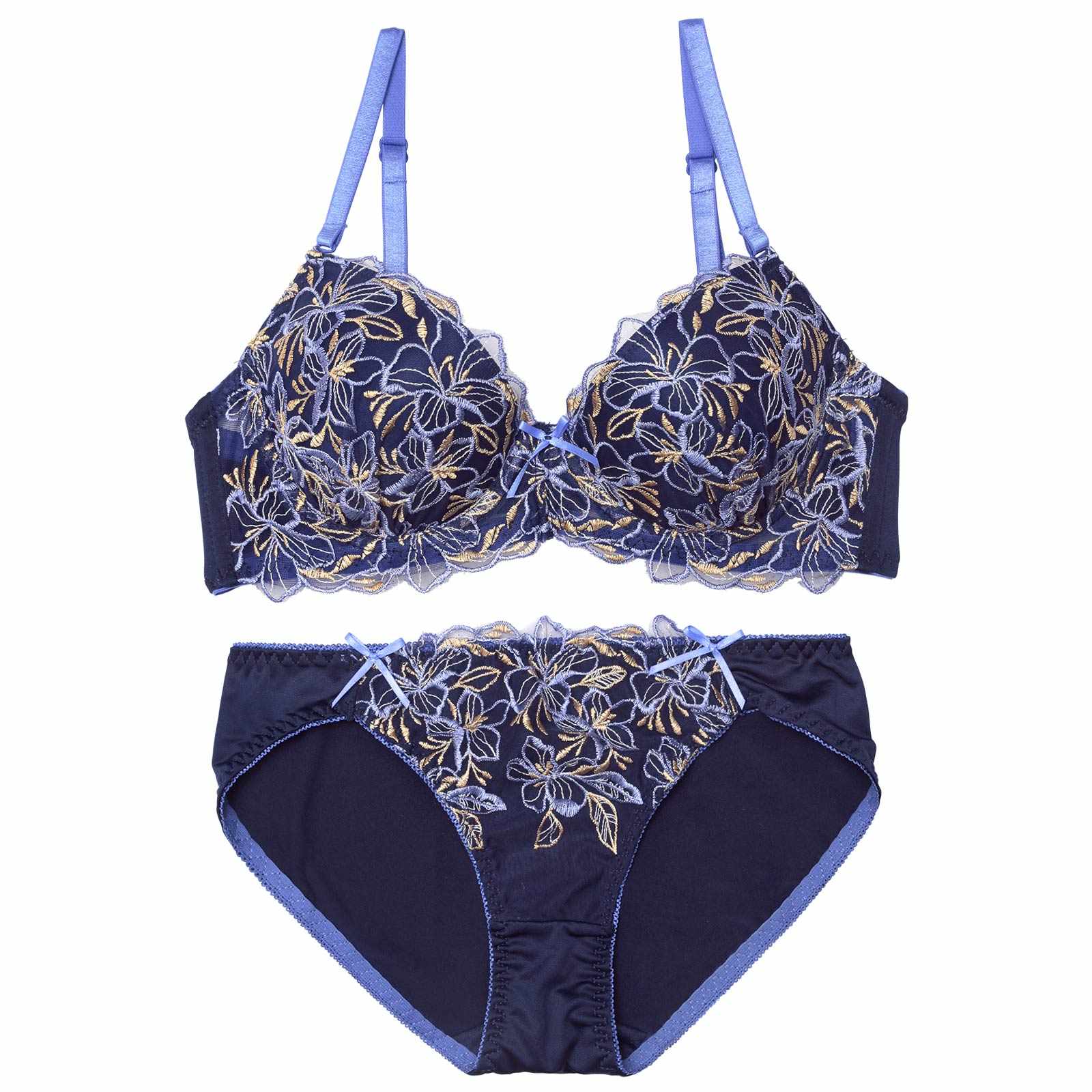 4/24新作!チュールエンブロイダリーフラワーブラジャー&フルバックショーツ