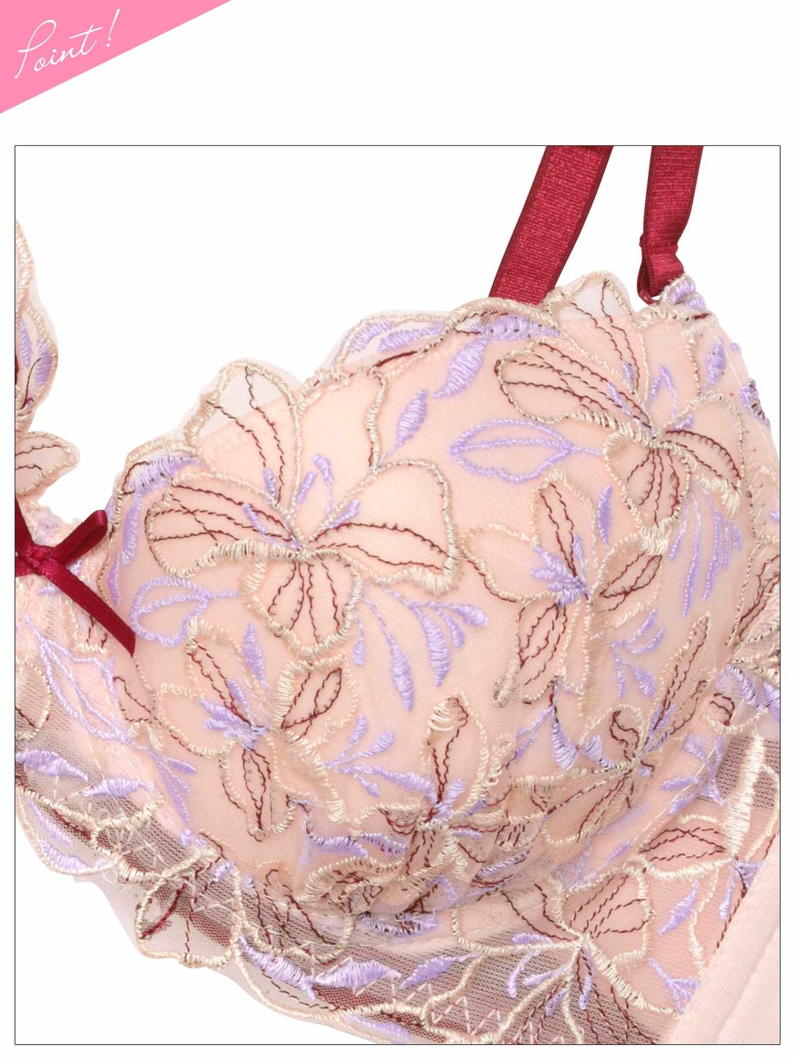 4/24新作!チュールエンブロイダリーフラワーブラジャー&フルバックショーツ