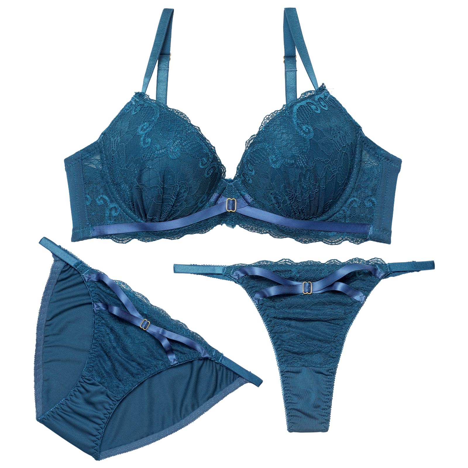 4/20新作!【3点セット】リボンクロスレーシィブラジャー&フルバック&Tバックショーツ