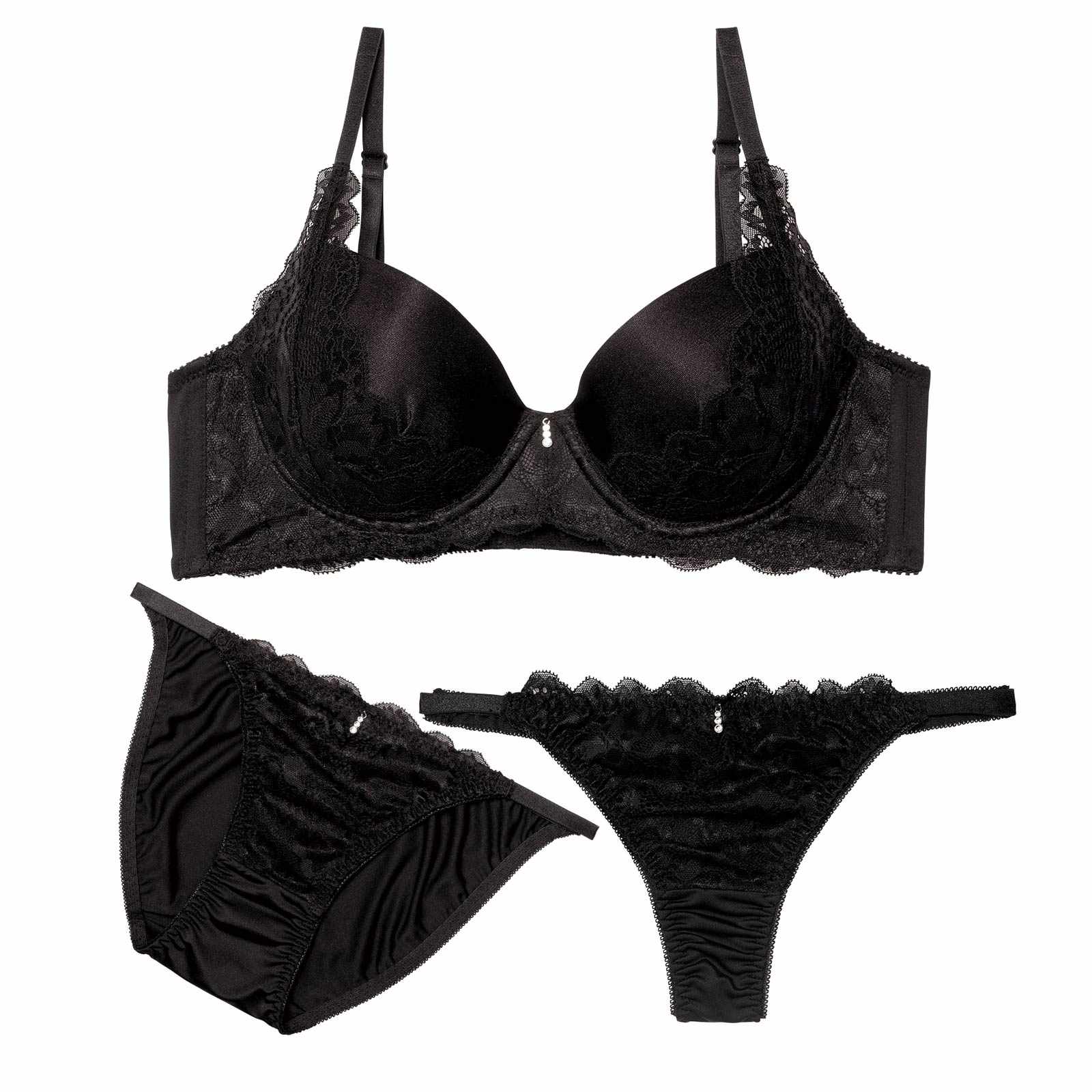 4/17新作!【三上悠亜着用】【3点セット】【GHIサイズ】エレガントグロウレース育乳脇高ブラジャー&フルバック&Tバックショーツ