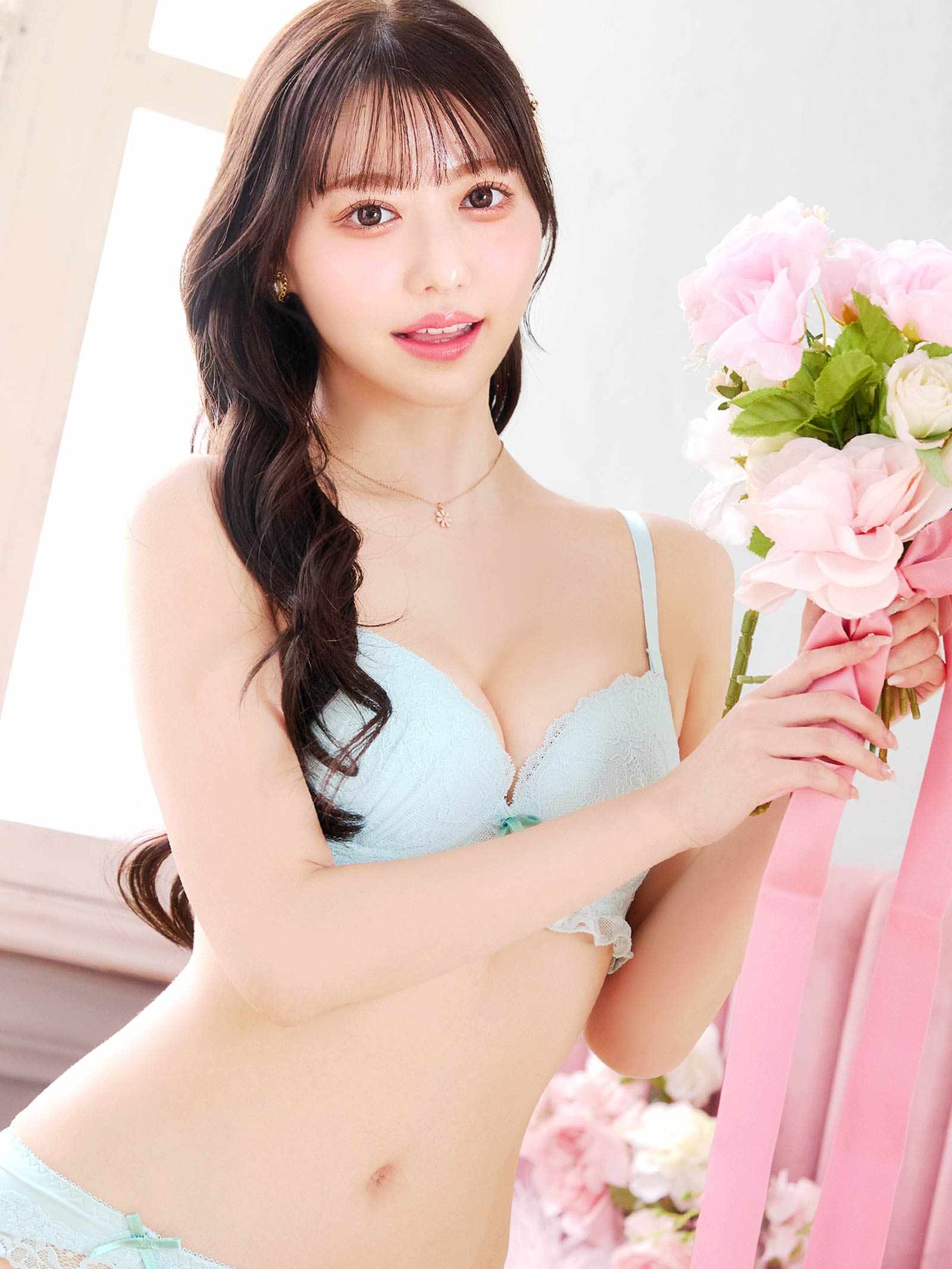 4/24新作!ピュアリボンフリルレースブラジャー&フルバックショーツ