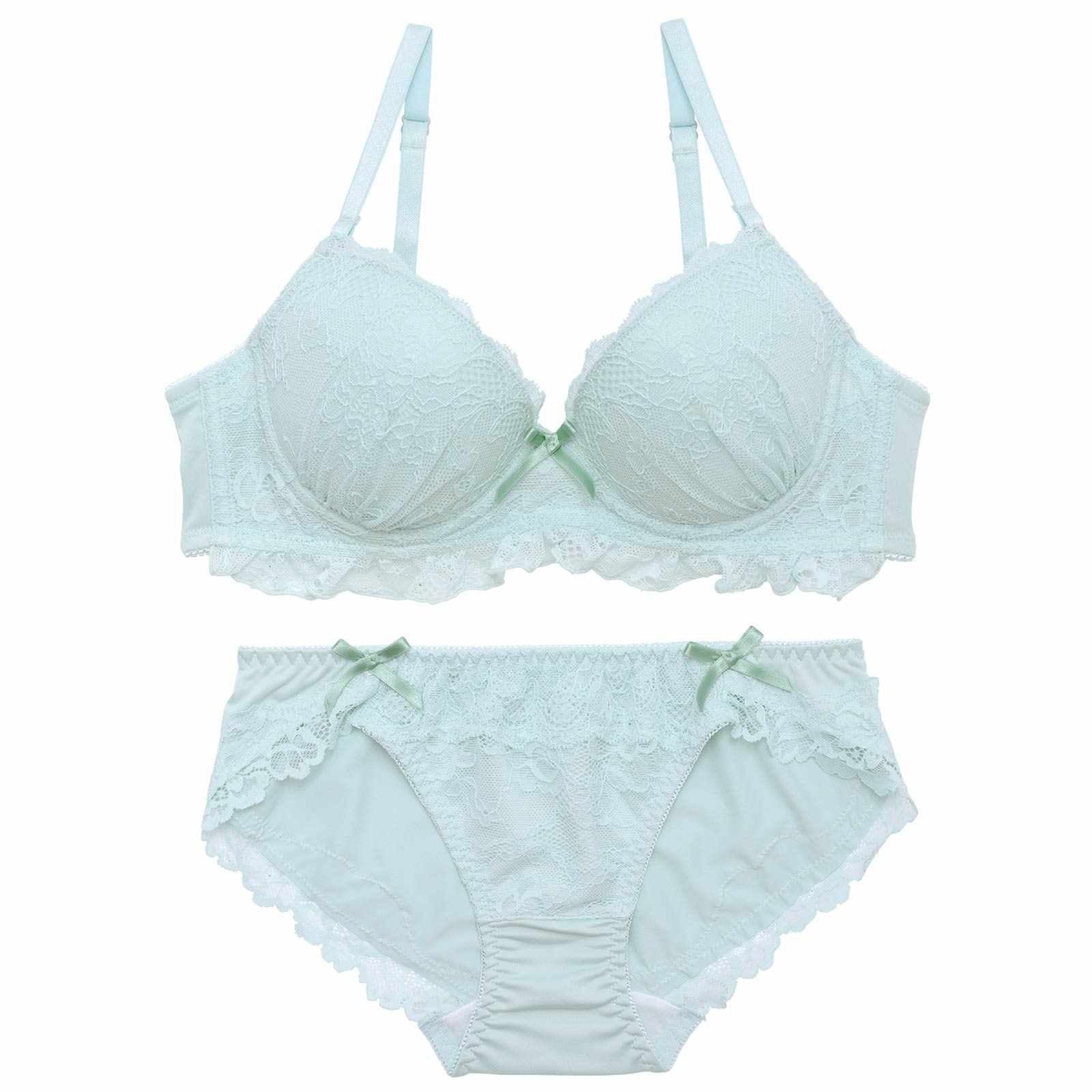 4/24新作!ピュアリボンフリルレースブラジャー&フルバックショーツ