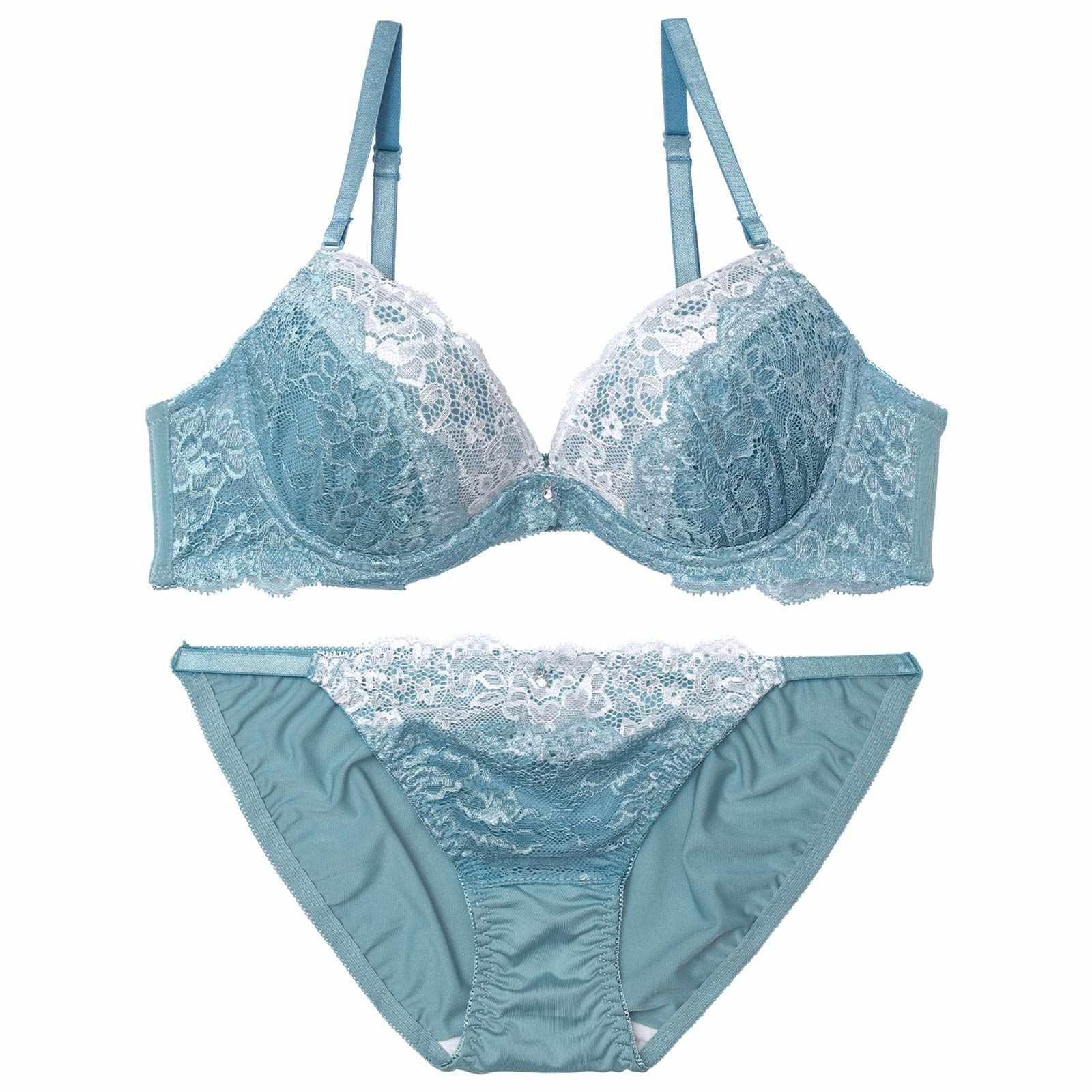 4/6新作!【EFサイズ】ブライトバイカラーレースブラジャー&フルバックショーツ