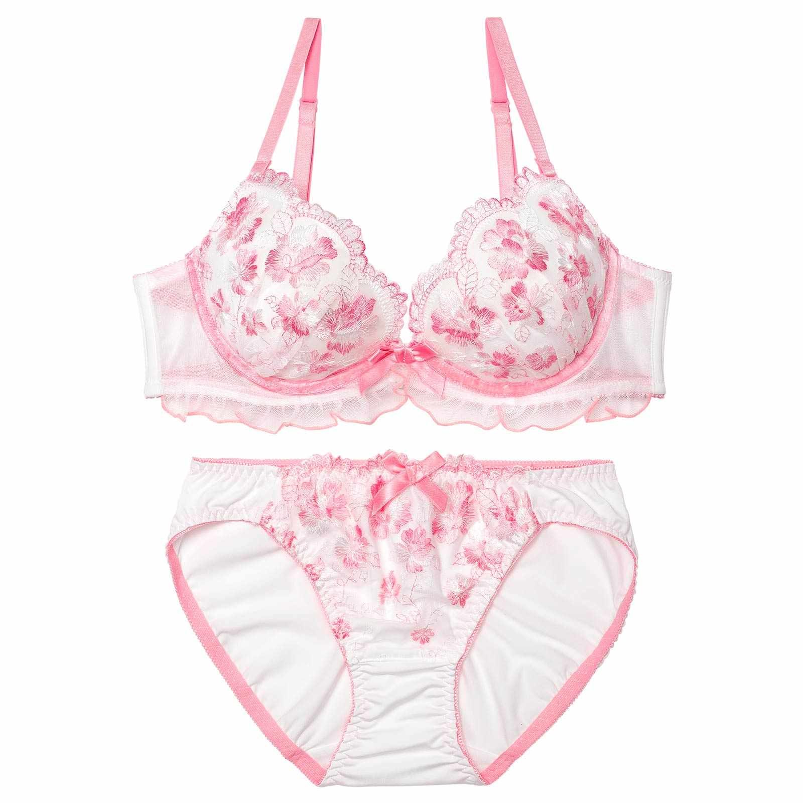 4/13新作!キュートフラワーフリルブラジャー&フルバックショーツ