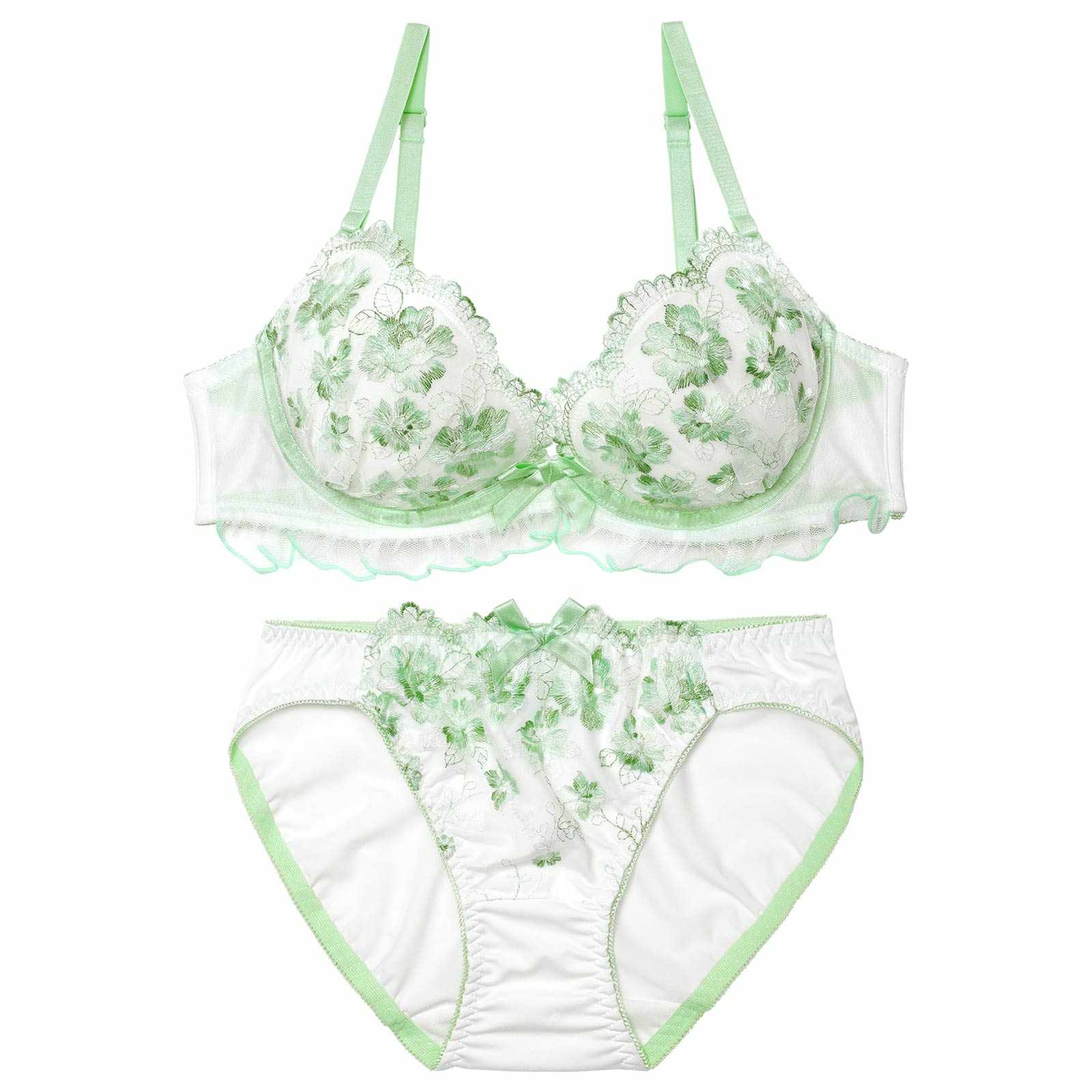 4/13新作!キュートフラワーフリルブラジャー&フルバックショーツ