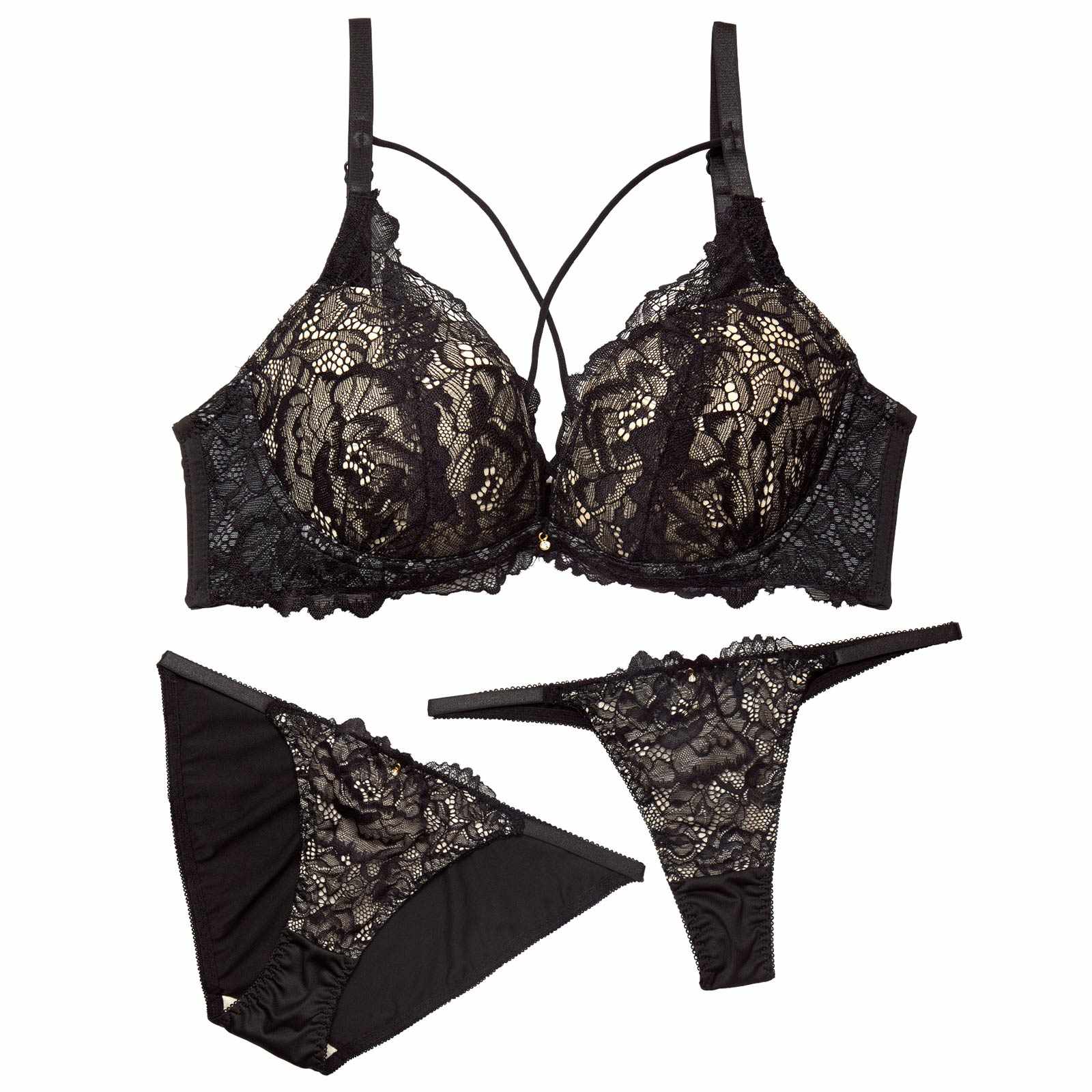 3/4新作!【かとゆり着用】【3点セット】ミスティックヌーディーレース育乳脇高ブラジャー&フルバック&Tバックショーツ