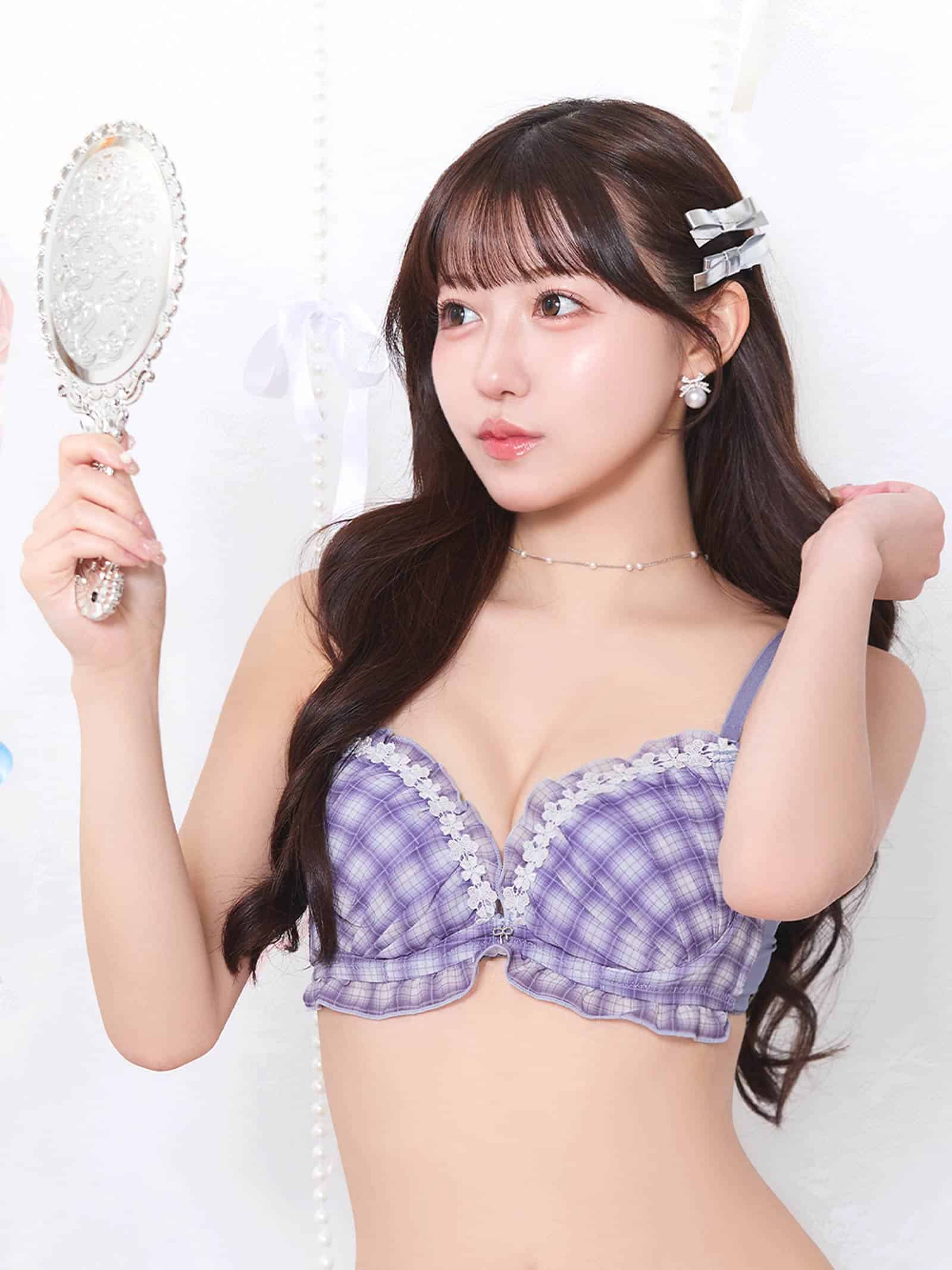 8/7新作!ガーリーチェックフラワーブラジャー&フルバックショーツ