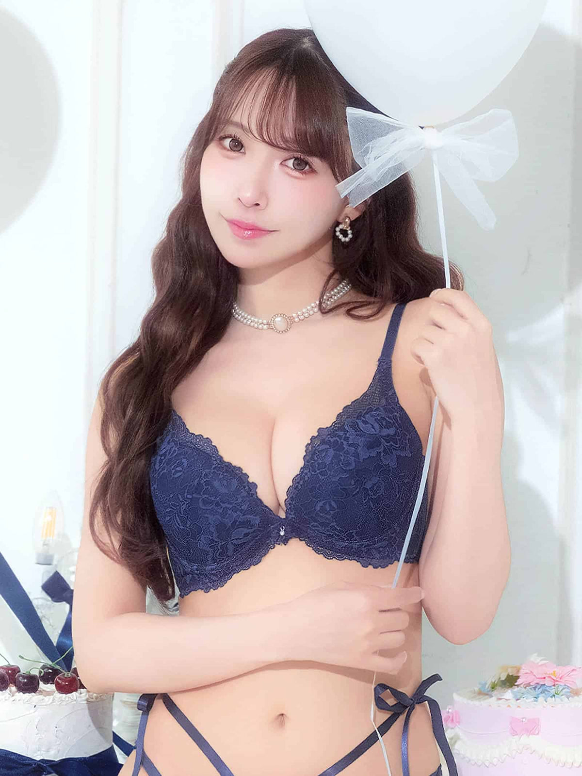 9/30新作!【三上悠亜着用】ブロッサムリボンレース育乳脇高ブラジャー&フルバックショーツ