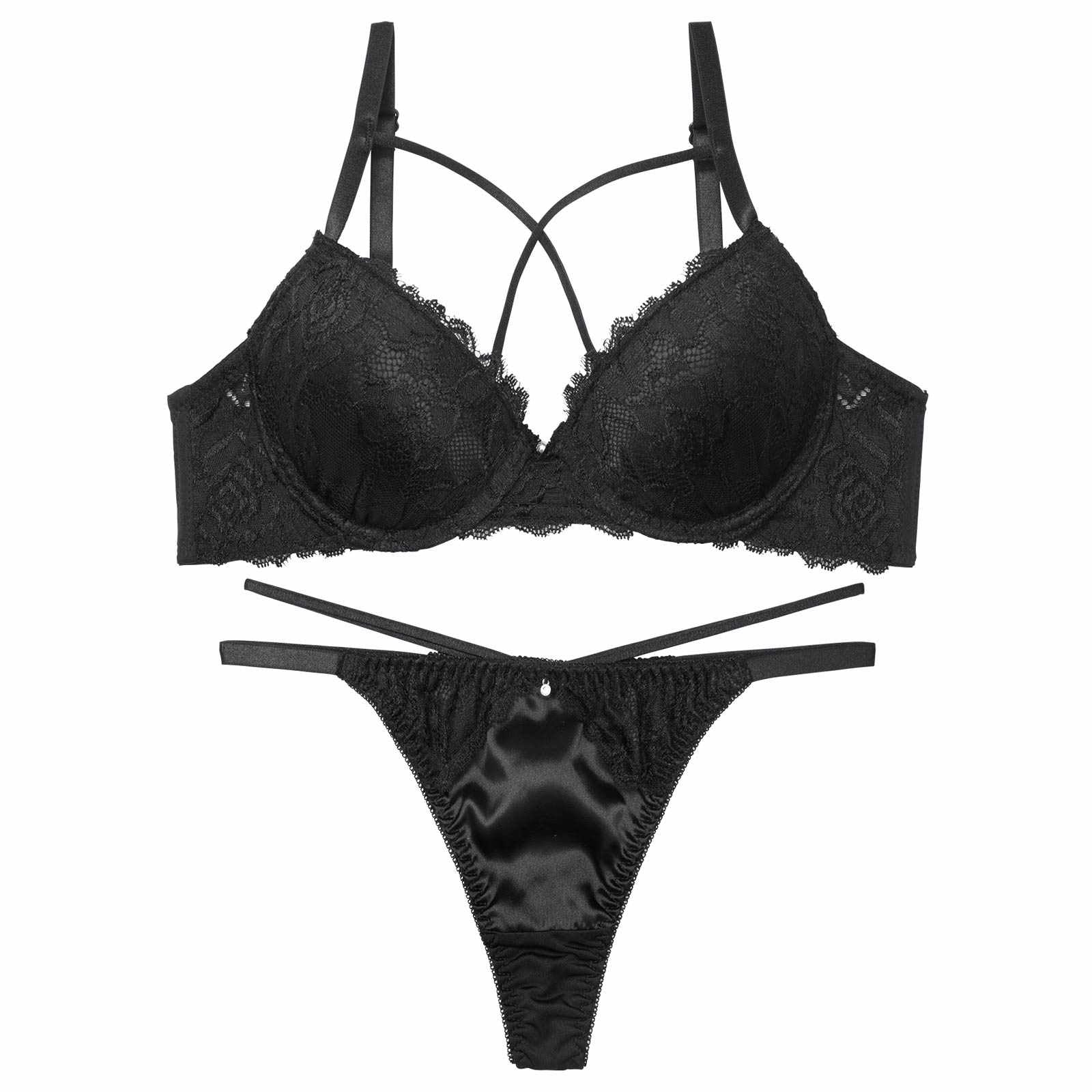 12/5再販!サテンflowerレースクロスコードブラジャー&Tバックショーツ