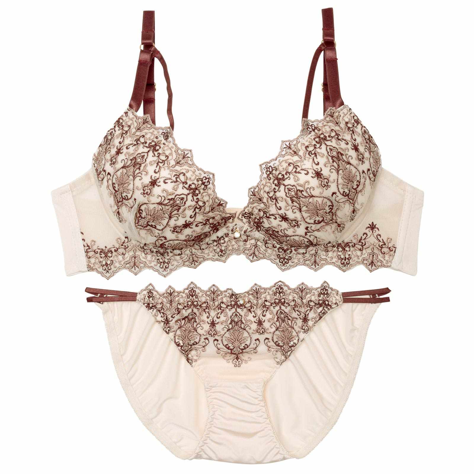【EFサイズ】ダマスクディープストリングブラジャー&フルバックショーツ