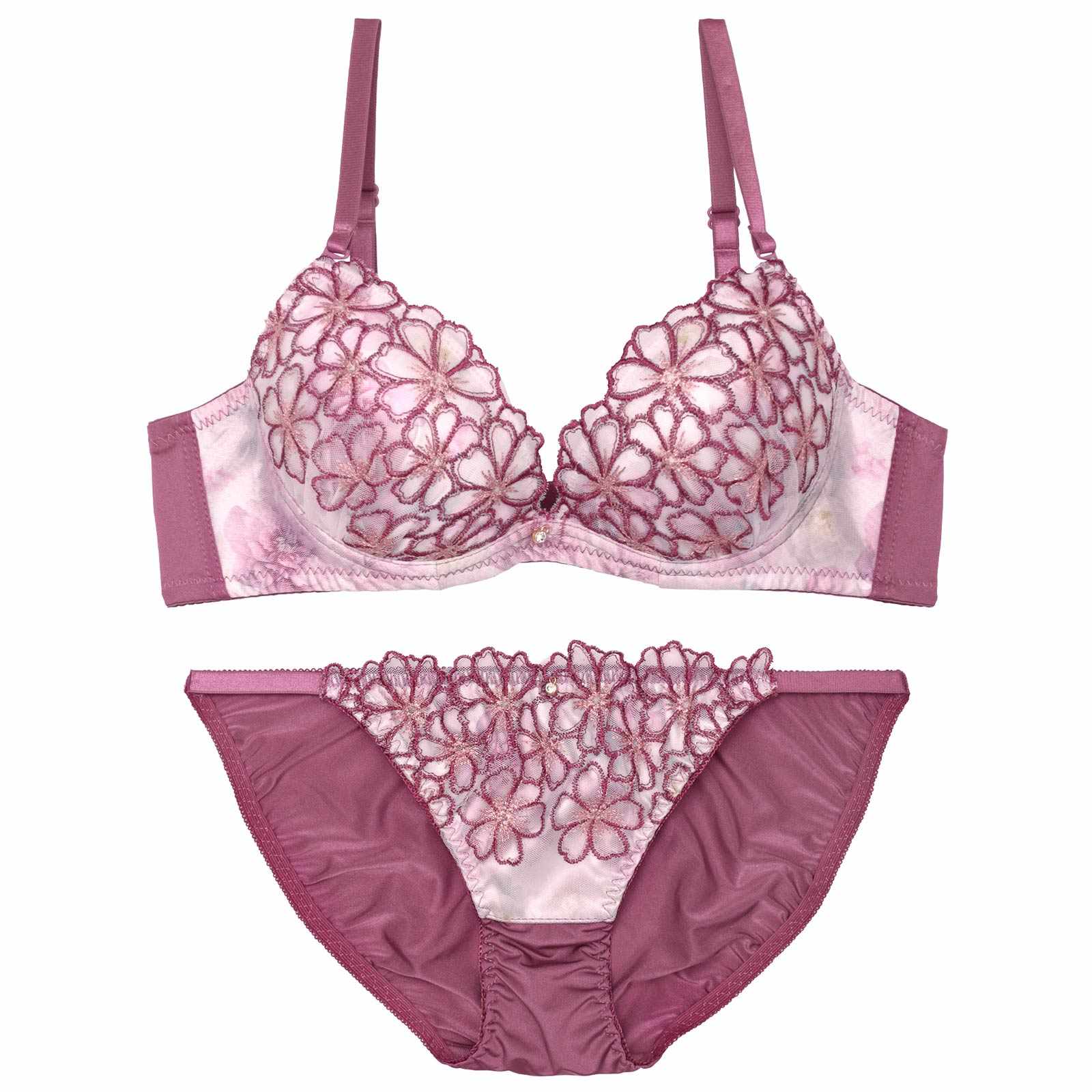 【EFサイズ】グラデーションモーヴフラワーブラジャー&フルバックショーツ