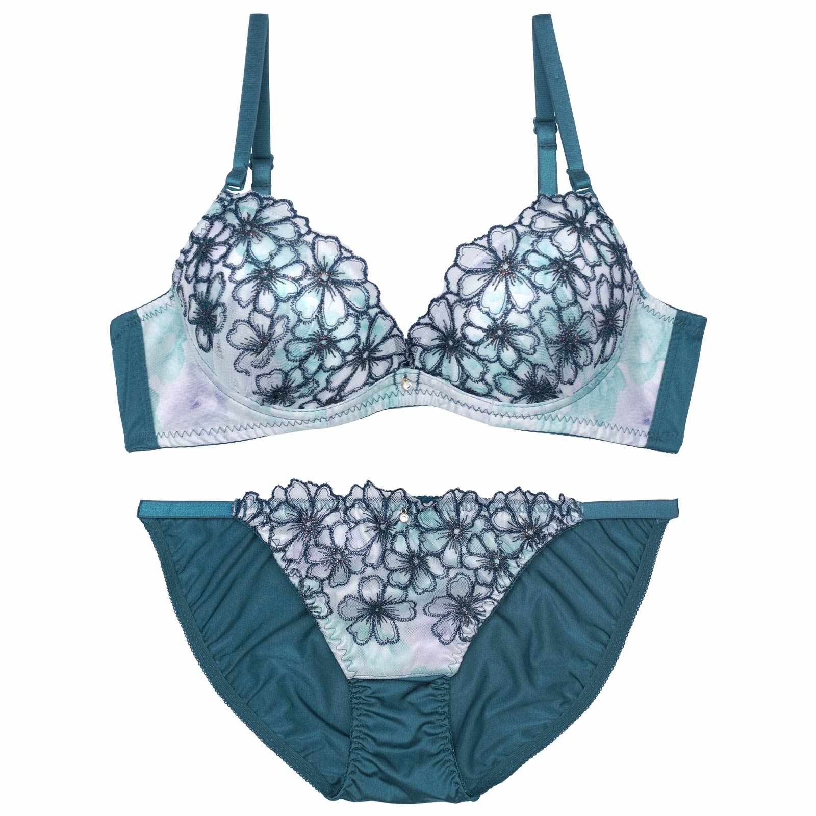 【EFサイズ】グラデーションモーヴフラワーブラジャー&フルバックショーツ