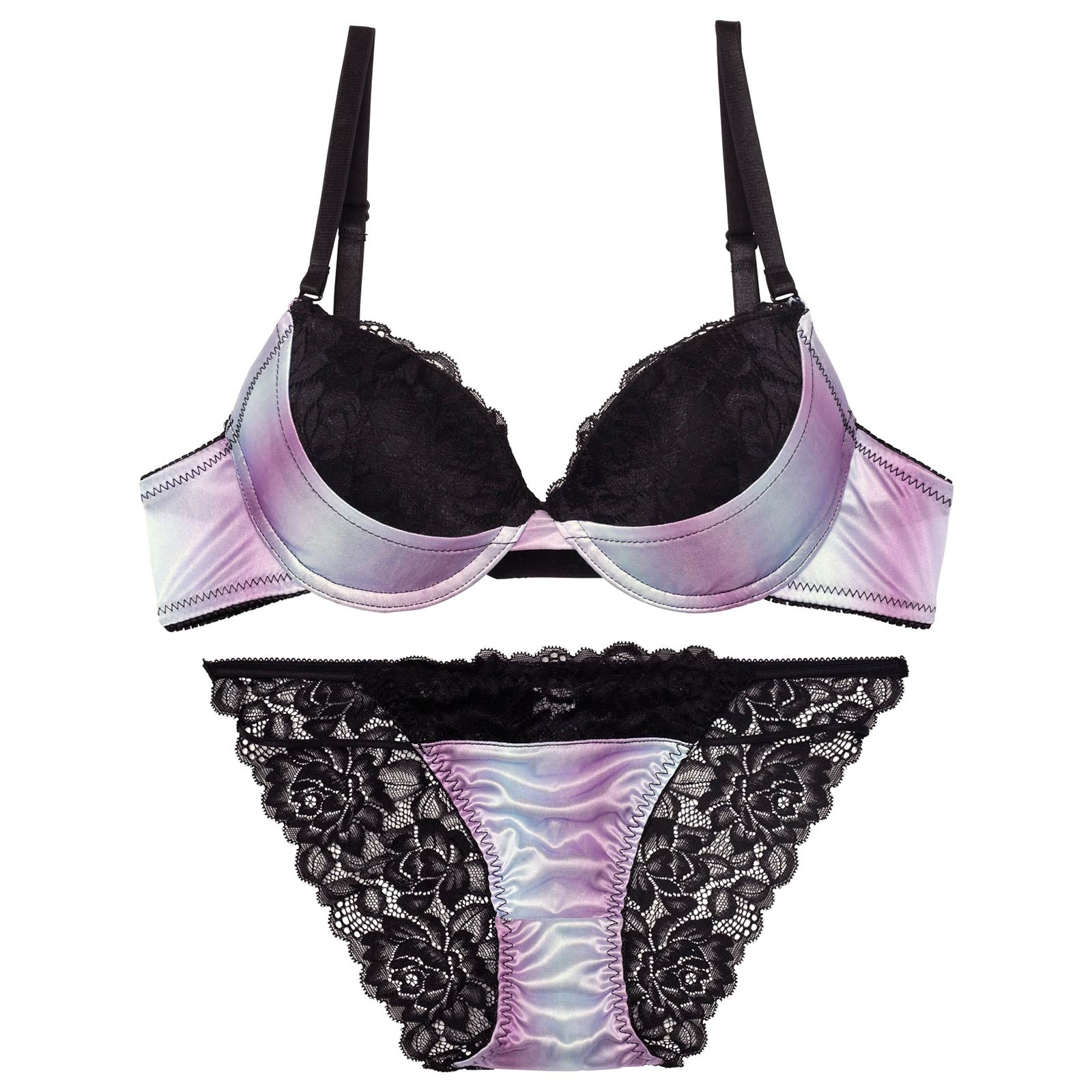 7/23新作!【EFサイズ】マーブルグラデーションレースブラジャー&バック透けフルバックショーツ