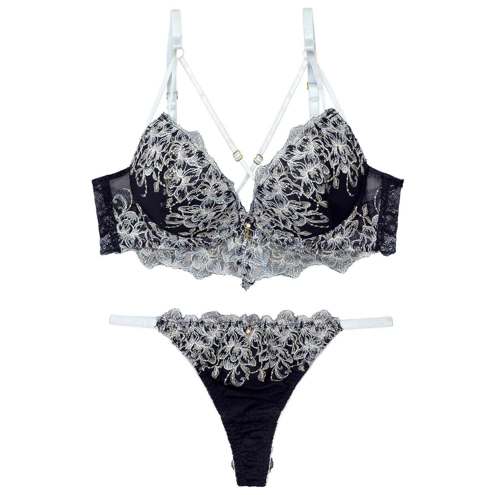 11/18再販!ラグジュアリーブルームストリングブラジャー&バック透けTバックショーツ