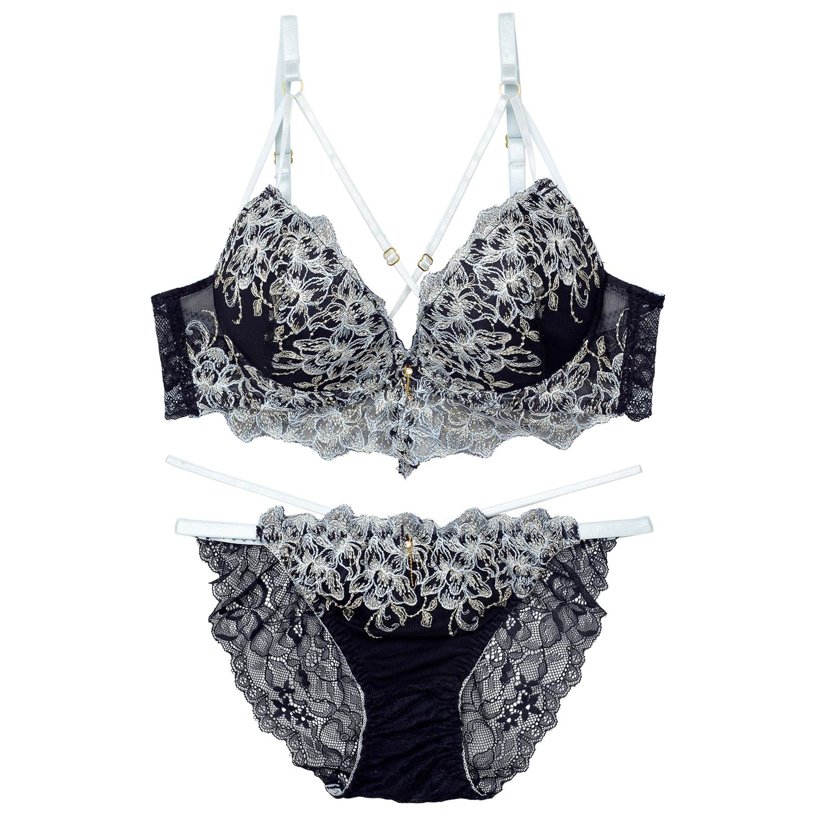 11/18再販!【EFサイズ】ラグジュアリーブルームストリングブラジャー&バック透けフルバックショーツ