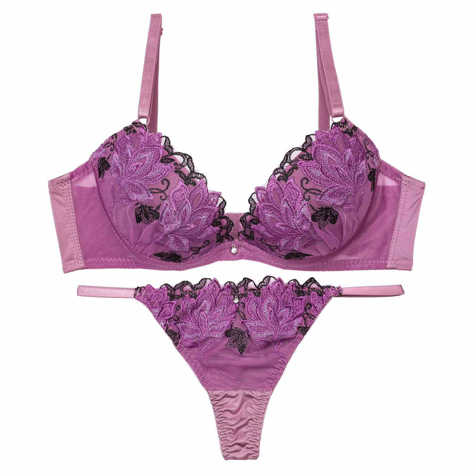 11/20再販!マスカレードディープフラワー育乳脇高ブラジャー&Tバックショーツ