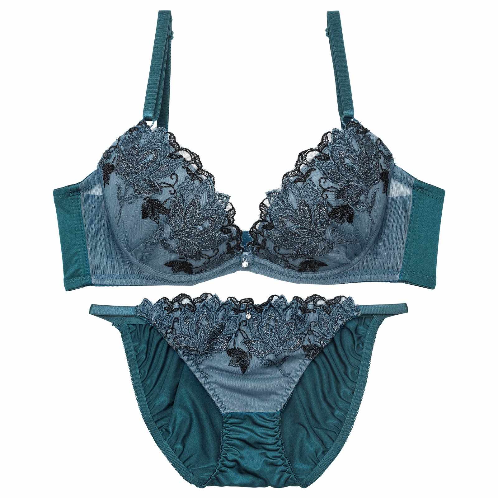 11/20再販!【EFサイズ】マスカレードディープフラワー育乳脇高ブラジャー&フルバックショーツ