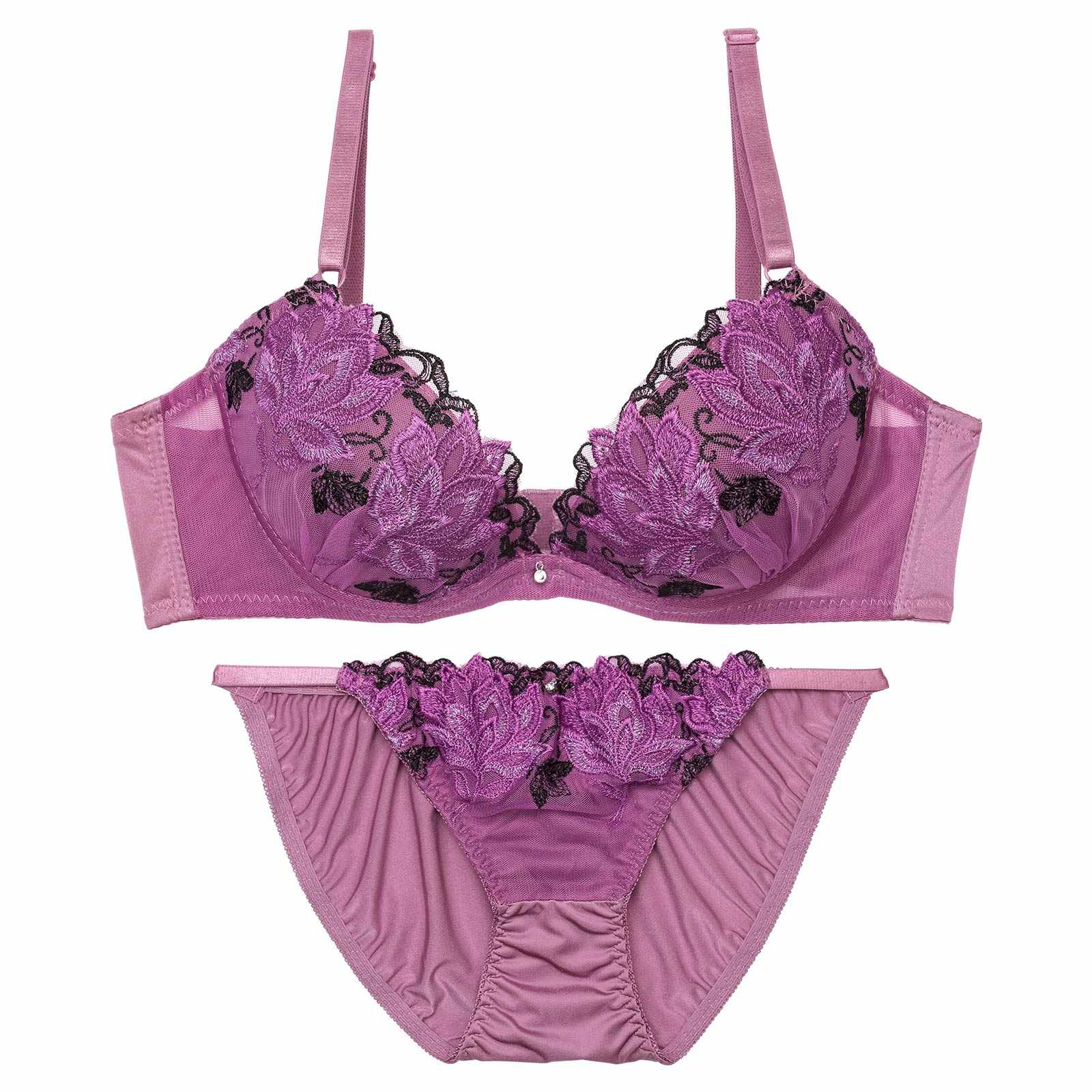 11/20再販!【EFサイズ】マスカレードディープフラワー育乳脇高ブラジャー&フルバックショーツ