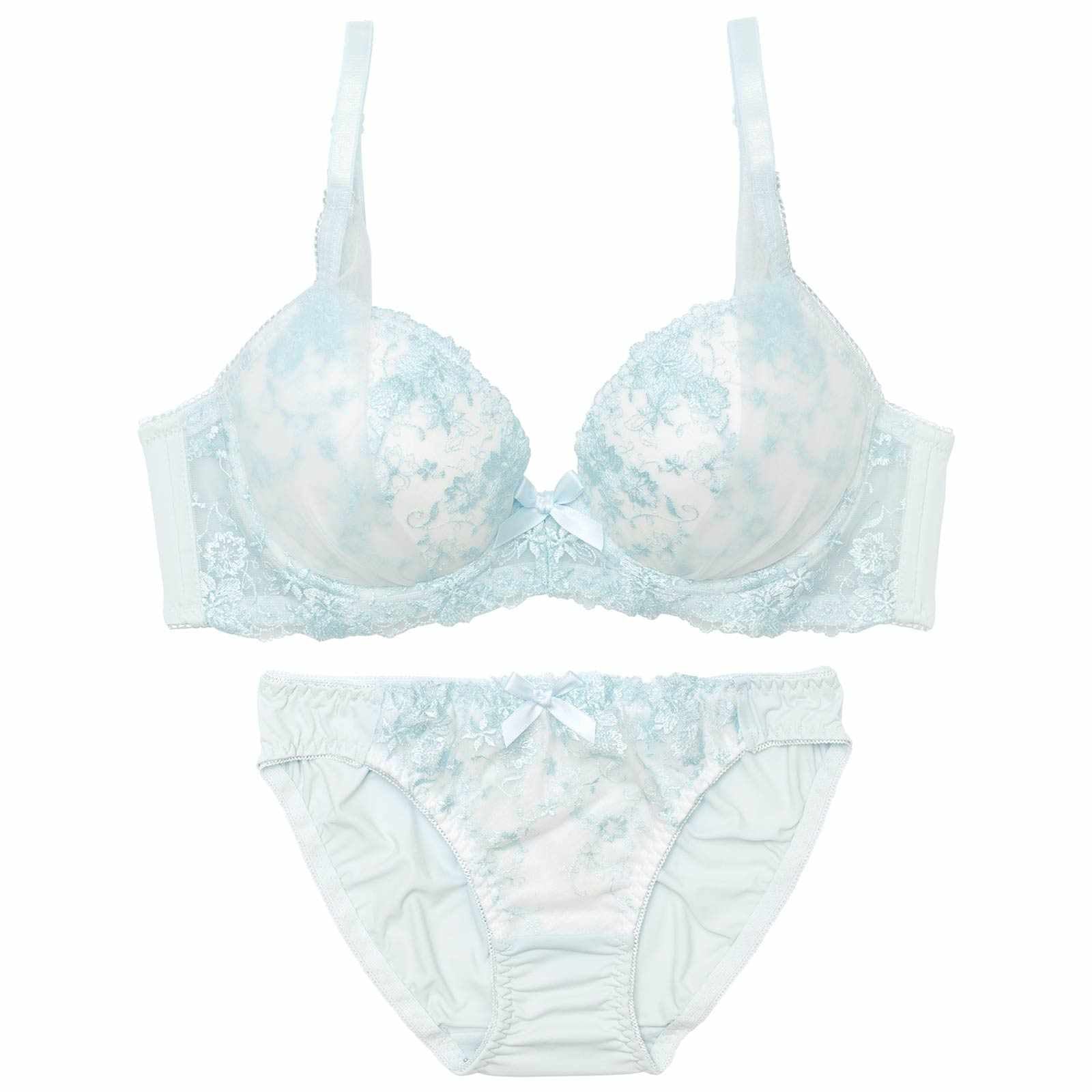 【EFサイズ】パステルフラワーチュール育乳脇高ブラジャー&フルバックショーツ