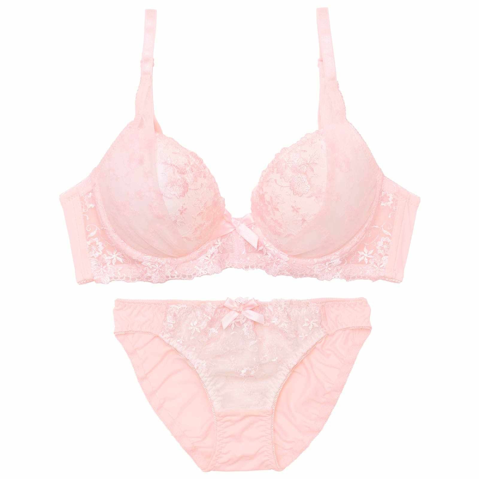 【EFサイズ】パステルフラワーチュール育乳脇高ブラジャー&フルバックショーツ