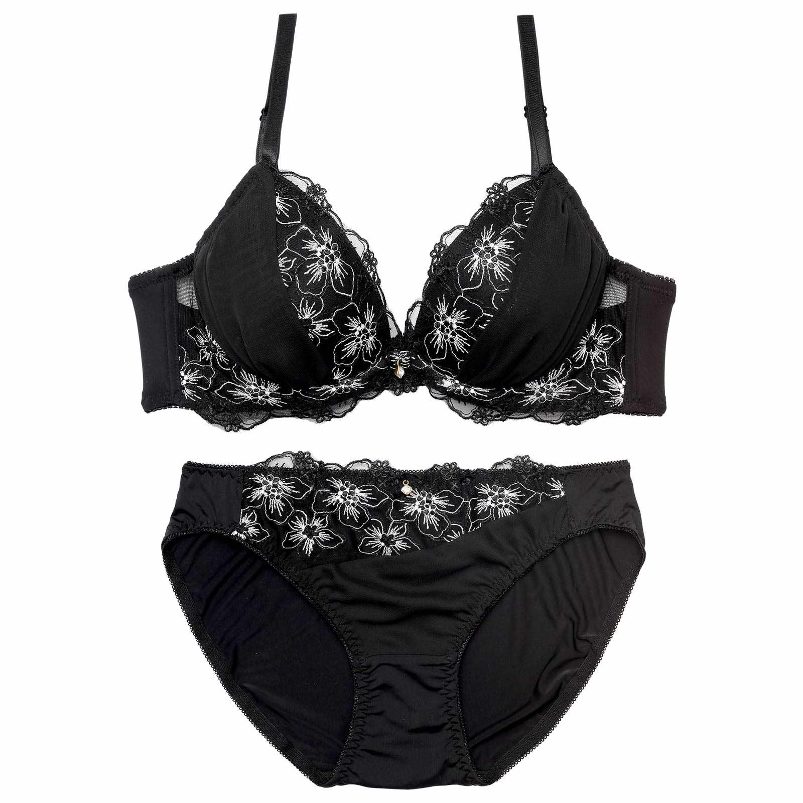 10/22新作!モノトーンフルールシフォンブラジャー&フルバックショーツ