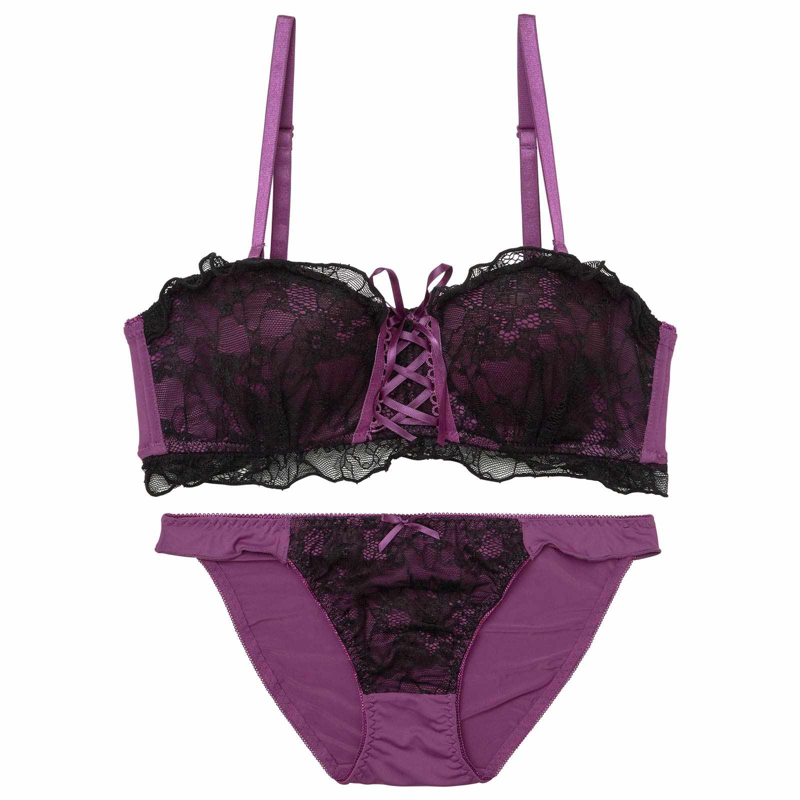 【EFサイズ】[4way]ドーリーレースアップフリルブラジャー&フルバックショーツ