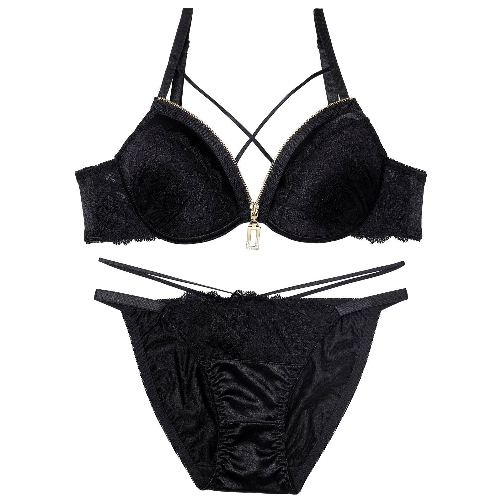 11/5新作!【EFサイズ】レーシィコードファスナーブラジャー&フルバックショーツ