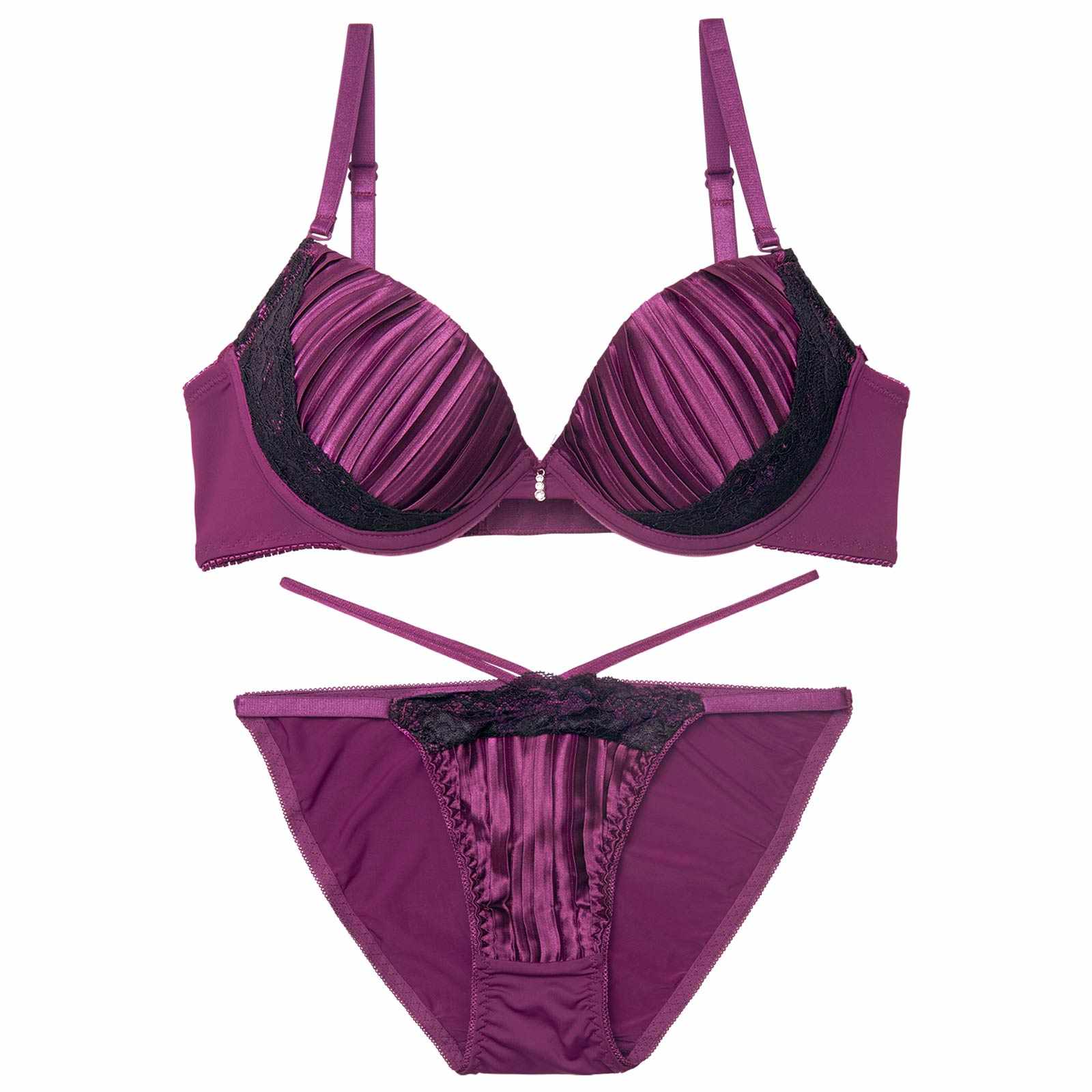 1/19新作!【三上悠亜着用】【EFサイズ】リッチプリーツサテンブラジャー＆フルバックショーツ