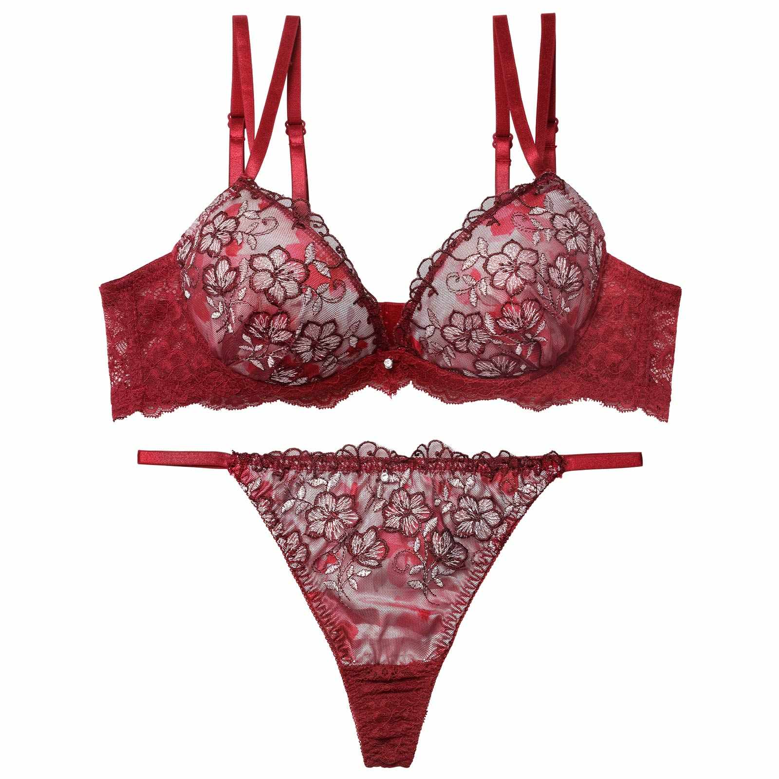 12/17新作!ルミエールディープフラワーブラジャー&バック透けTバックショーツ