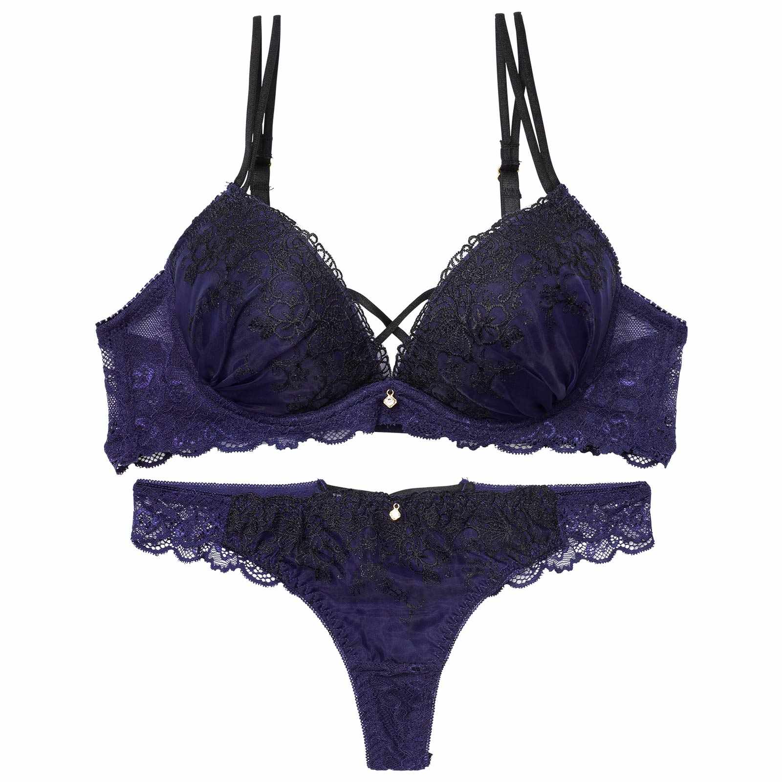 1/23新作!ディープクロスエンブロイダリーブラジャー&バック透けTバックショーツ