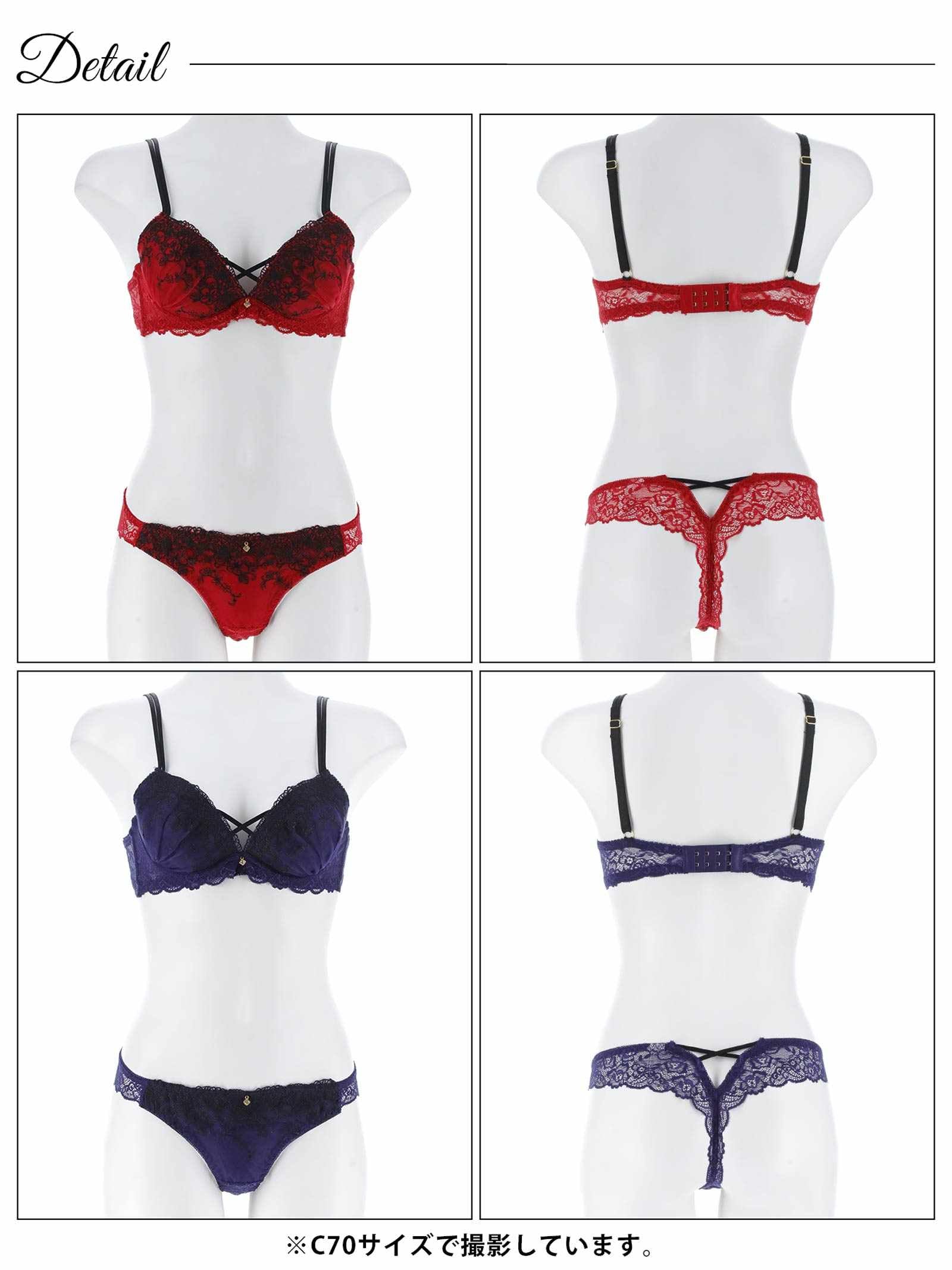 1/23新作!ディープクロスエンブロイダリーブラジャー&バック透けTバックショーツ