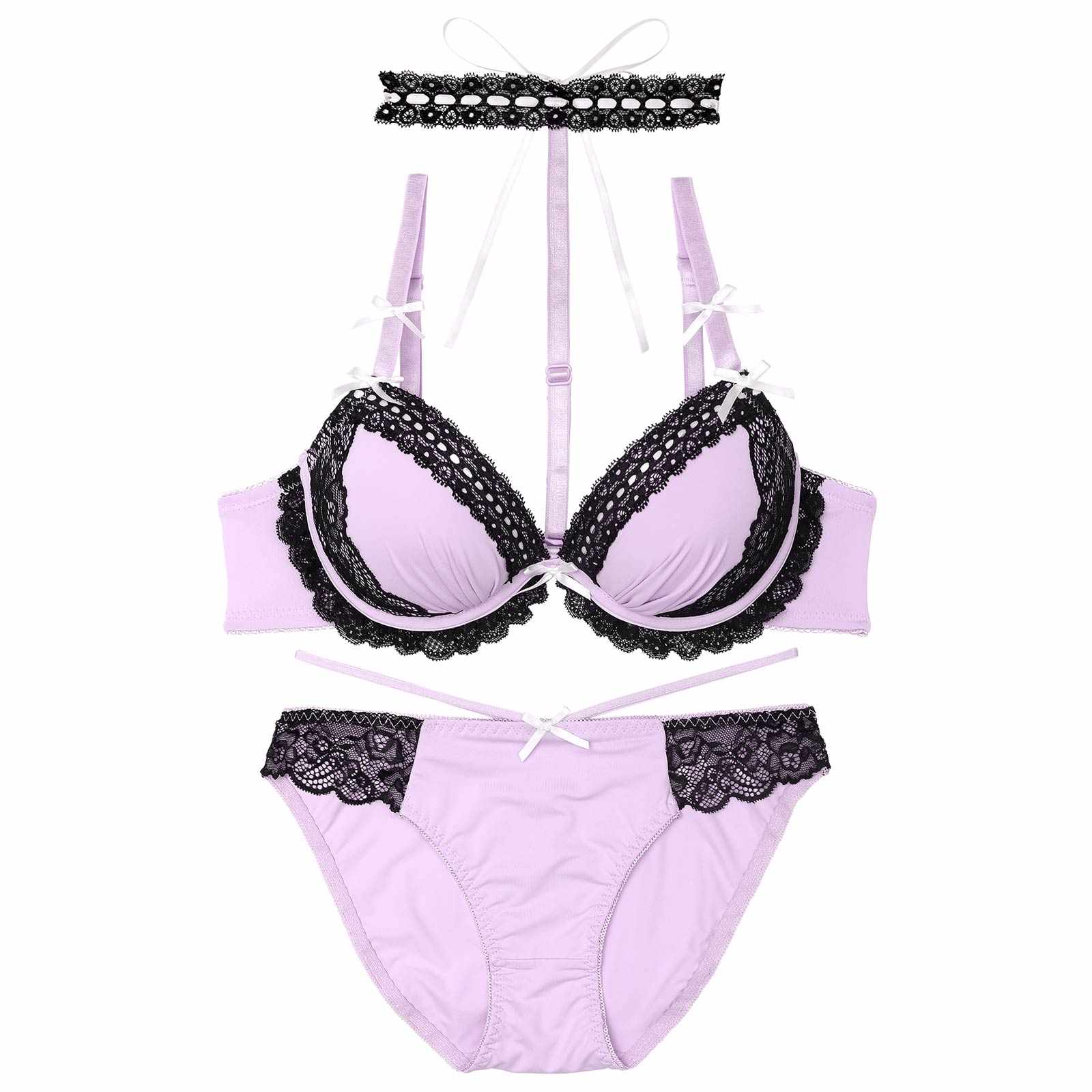 ゴシックレースチョーカーブラジャー&フルバックショーツ