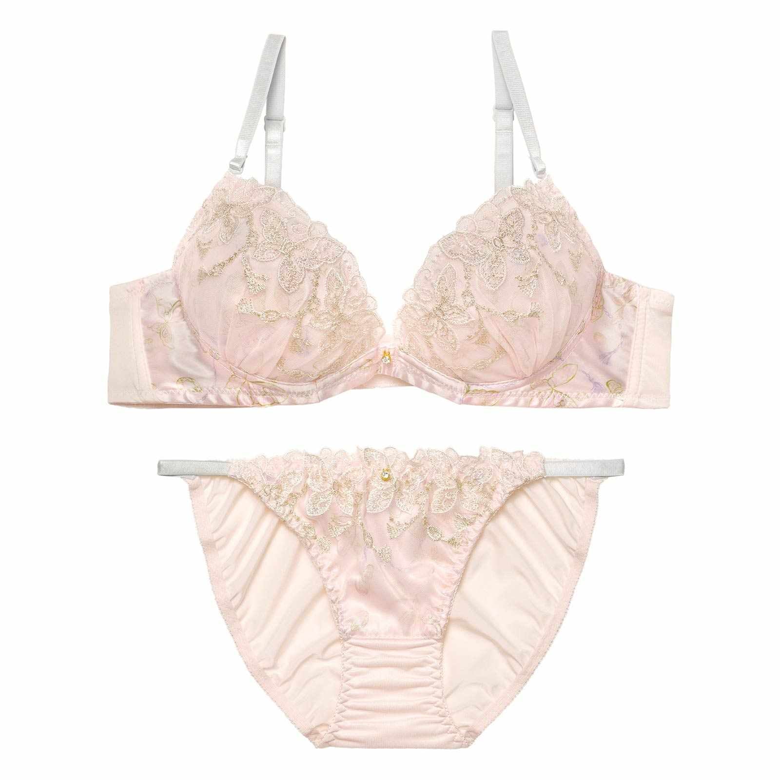 1/14新作!【EFサイズ】フェミニンバタフライエンブロイダリーブラジャー＆フルバックショーツ