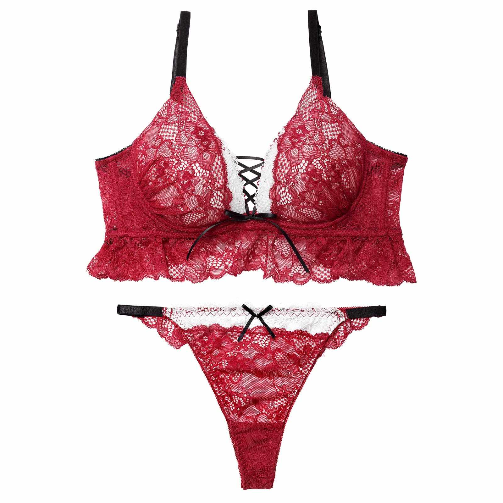 12/26新作!ディープリボンレースアップ育乳脇高ブラジャー&バック透けTバックショーツ