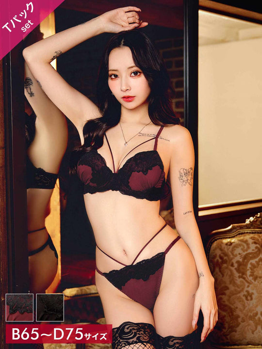 3/18新作!シャドウレーシィコードブラジャー&バック透けTバックショーツ