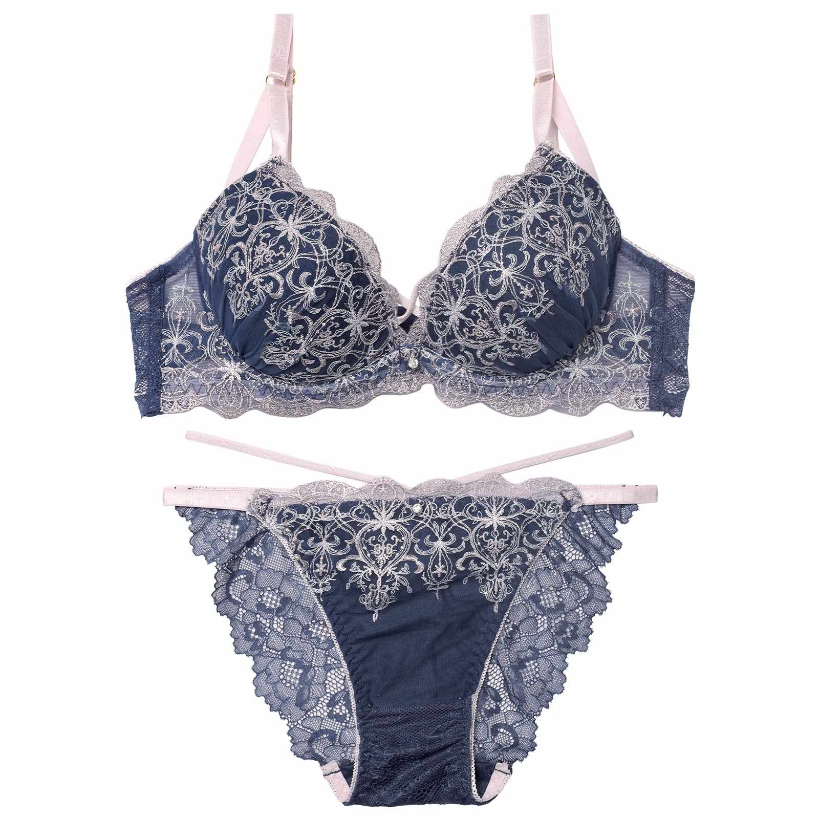 12/5新作!グリッターダマスククロスブラジャー&バック透けフルバックショーツ