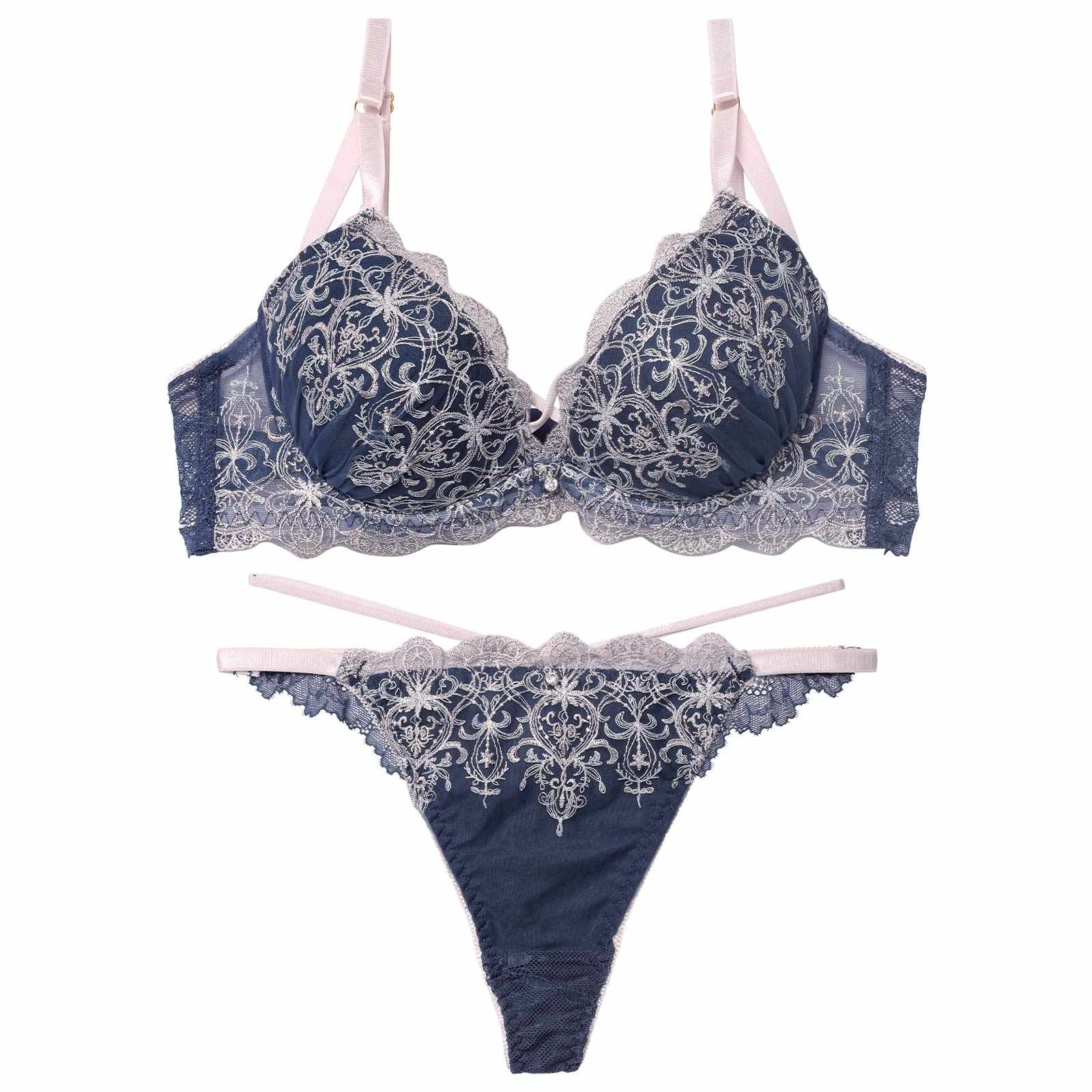 12/5新作!グリッターダマスククロスブラジャー&バック透けTバックショーツ