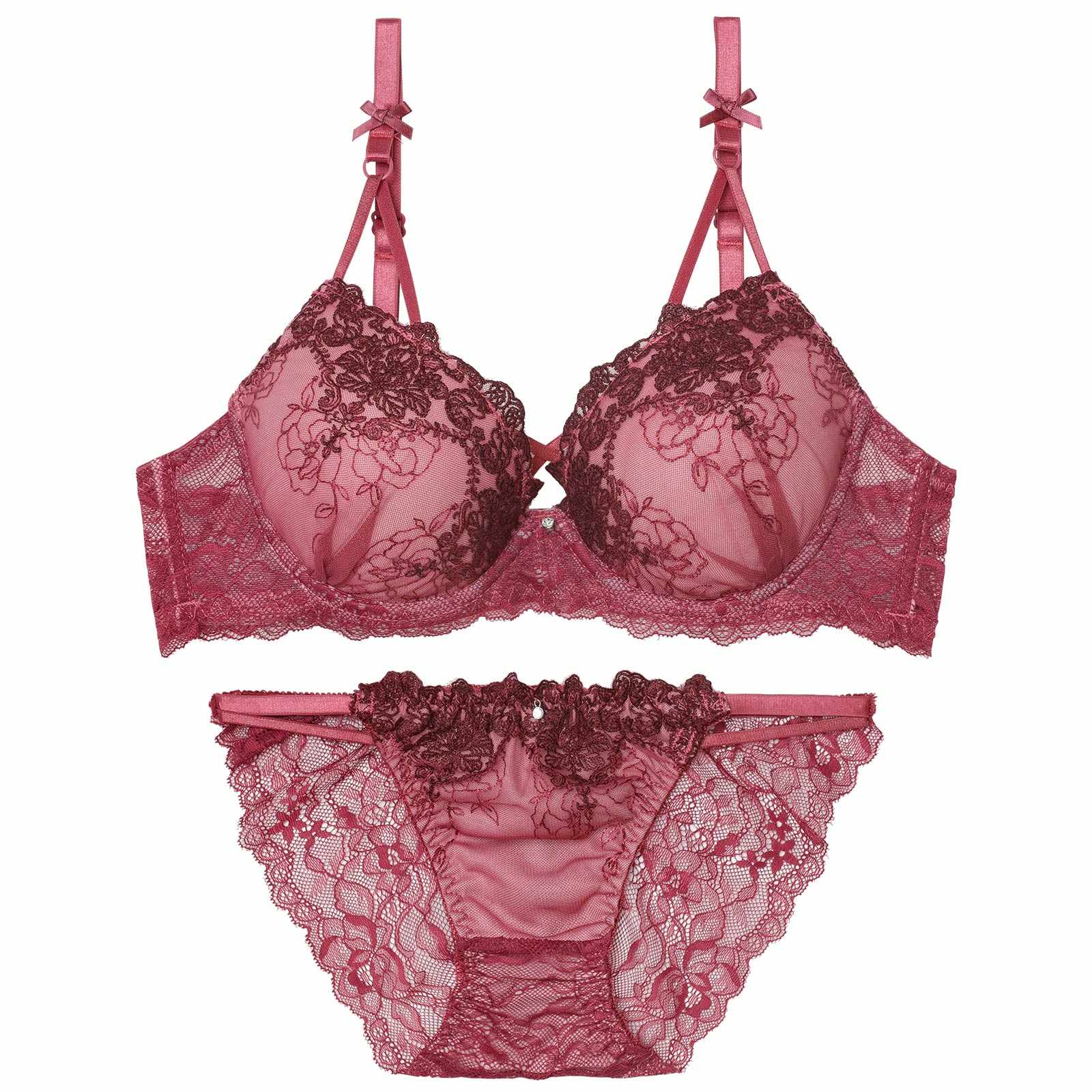 2/9新作!【EFサイズ】ゴシックダークフラワーブラジャー&バック透けフルバックショーツ