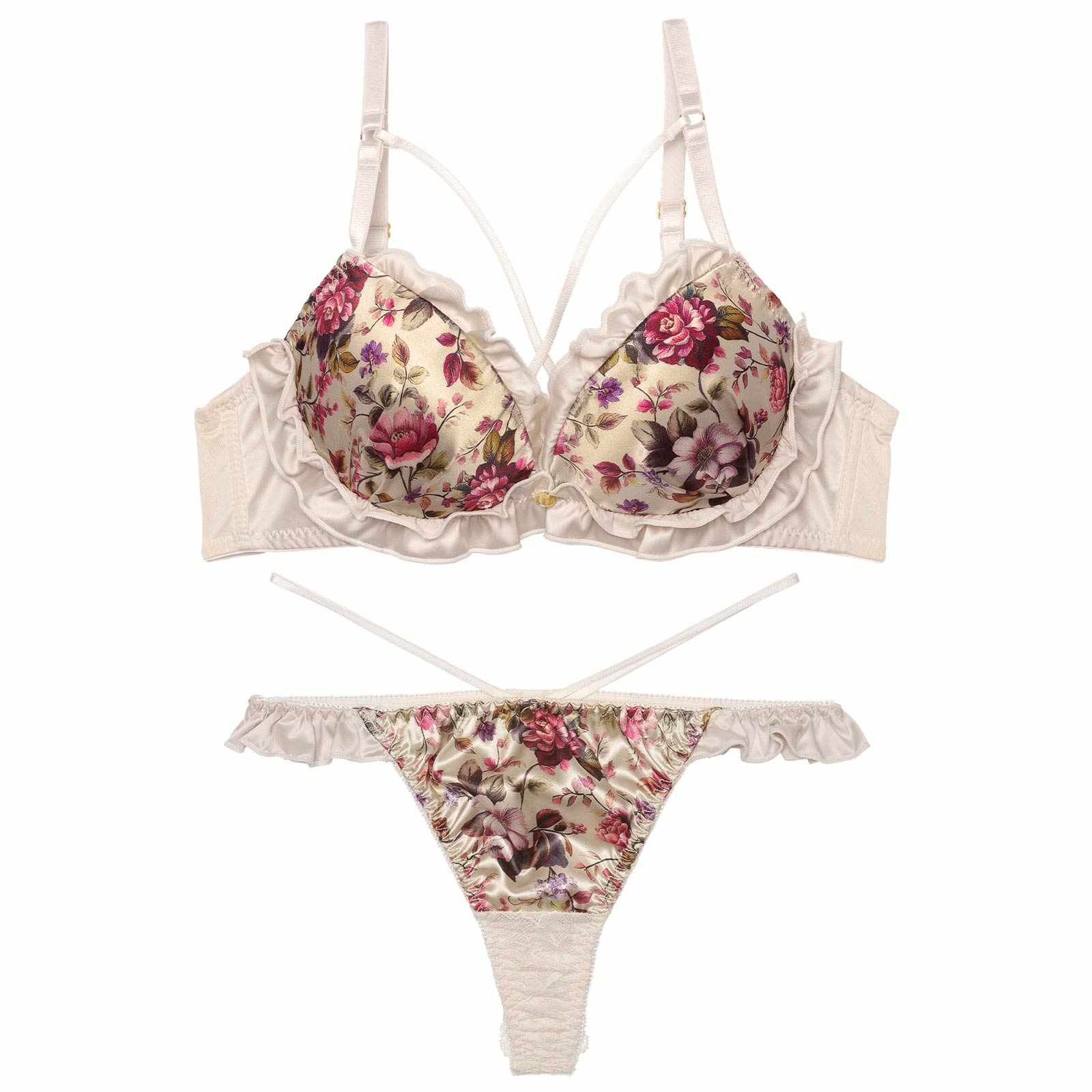 12/29新作!グロリアスブルームフリルブラジャー&バック透けTバックショーツ