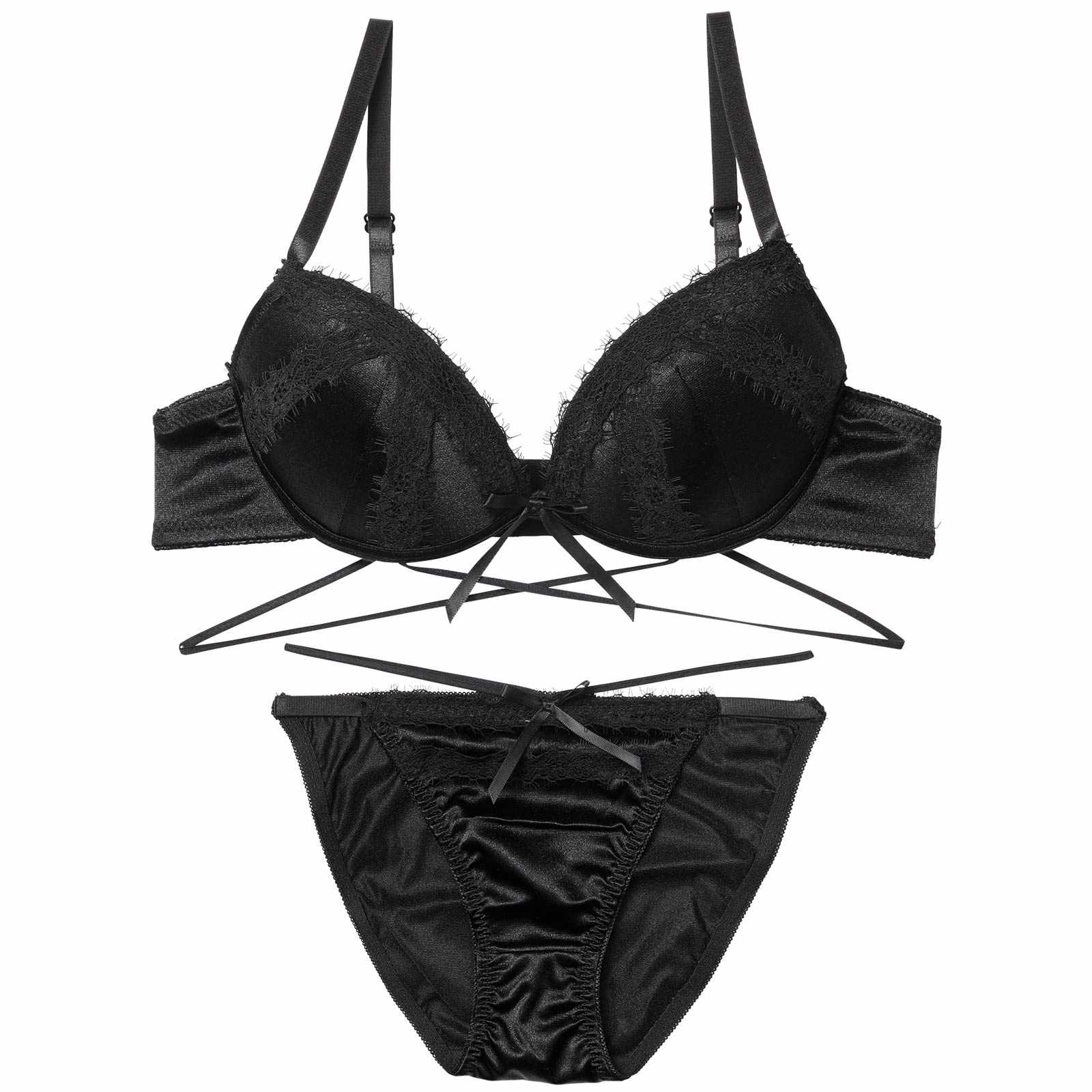 12/24新作!グリッターサテンレースストリングブラジャー&フルバックショーツ