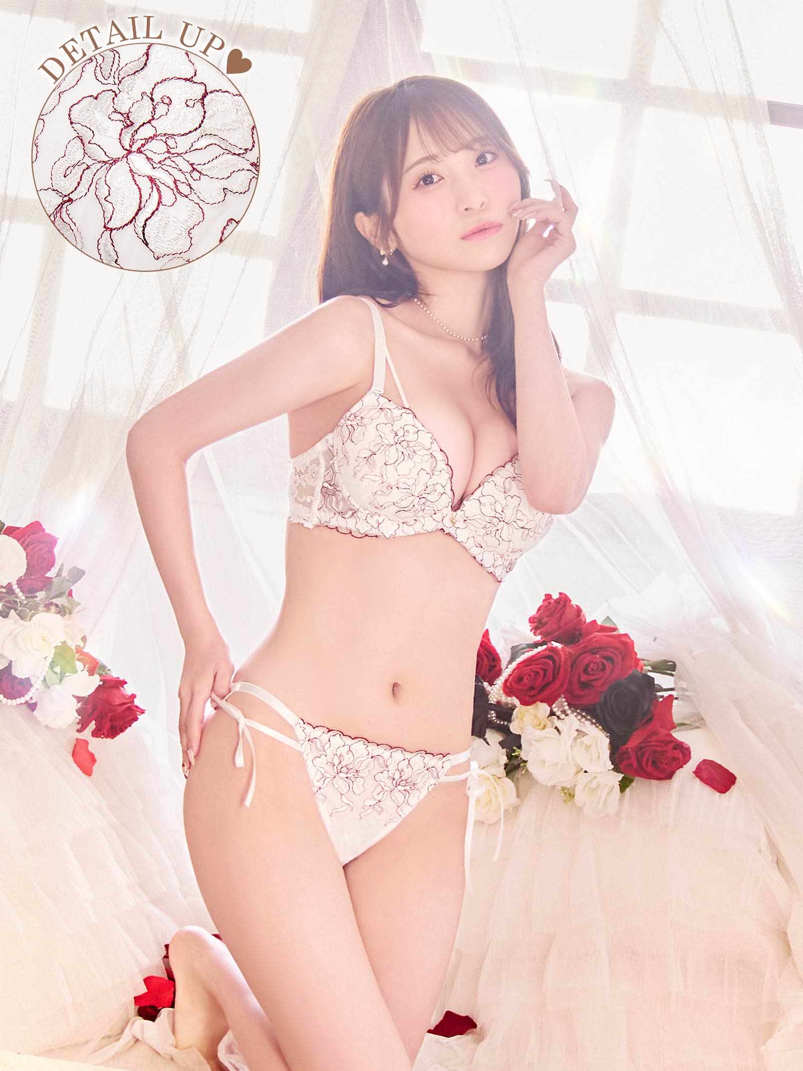 1/21新作!【かとゆり着用】レディブーケエンブロイダリーブラジャー&バック透けフルバックショーツ