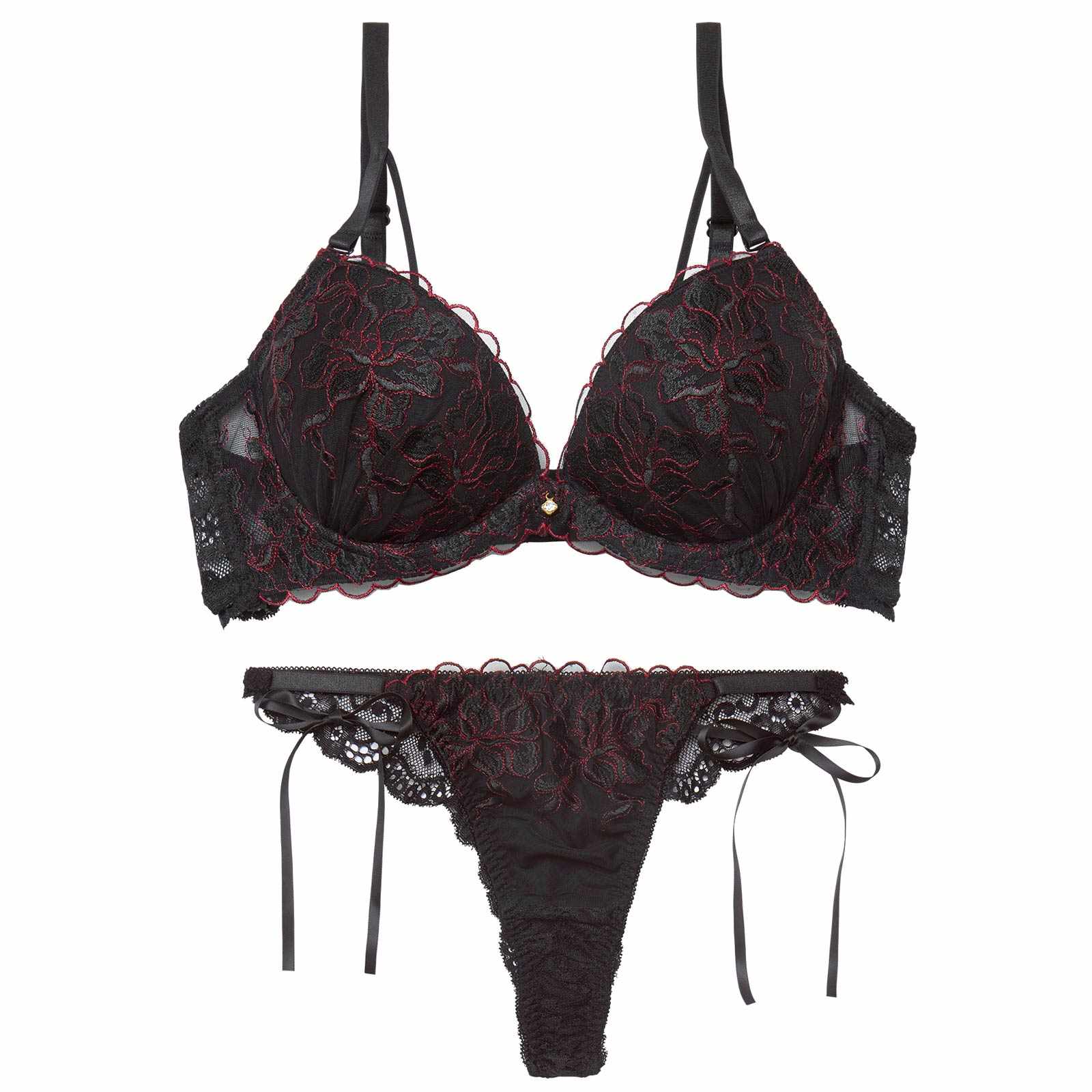 1/21新作!【かとゆり着用】レディブーケエンブロイダリーブラジャー&サイド紐バック透けTバックショーツ
