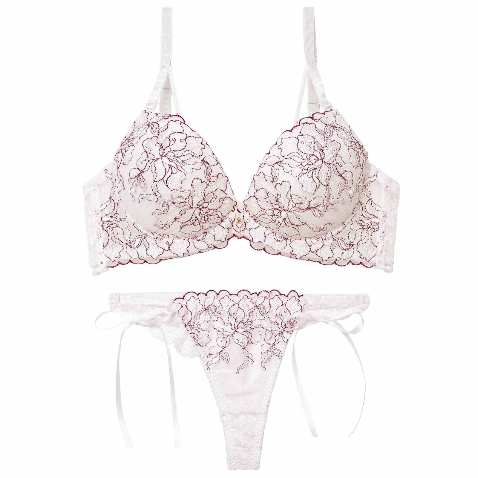1/21新作!【かとゆり着用】レディブーケエンブロイダリーブラジャー&サイド紐バック透けTバックショーツ