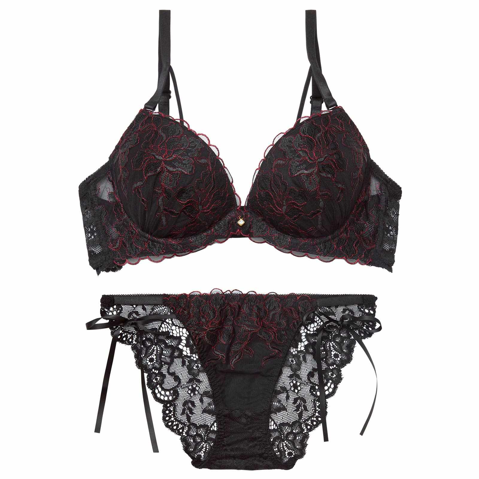 1/21新作!【かとゆり着用】【EFサイズ】レディブーケエンブロイダリーブラジャー&バック透けフルバックショーツ