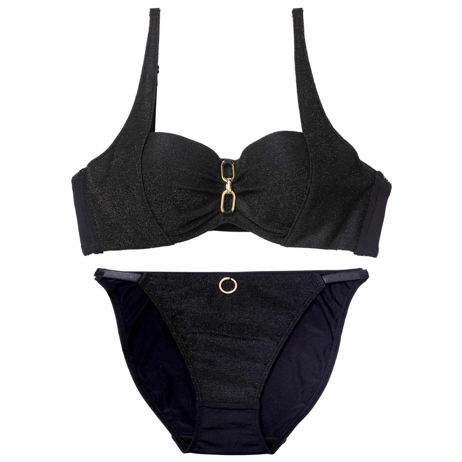 12/17新作!【EFサイズ】シャイニーエレガントチェーンブラジャー＆フルバックショーツ