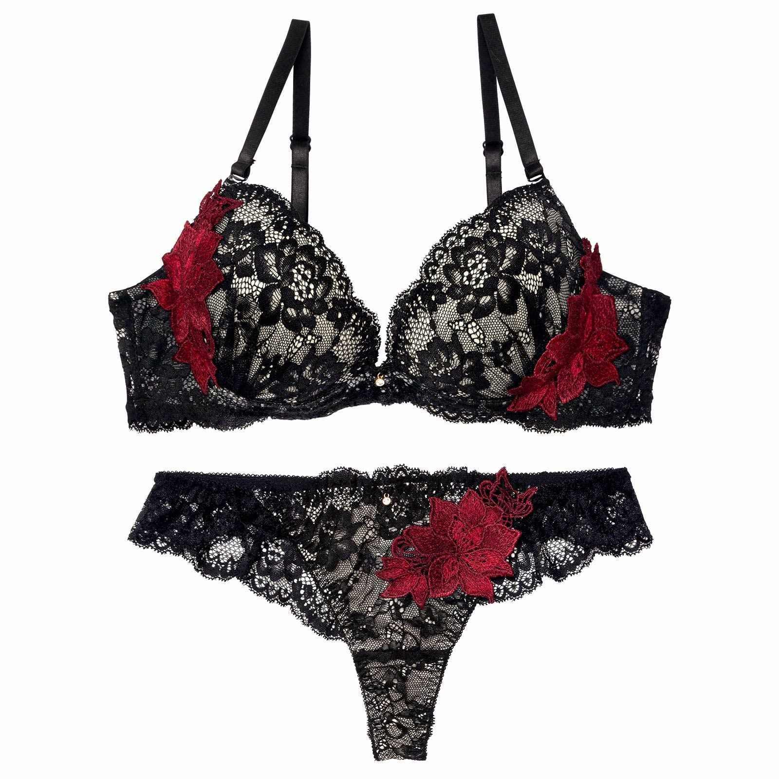 3/23新作!ラグジュアリーブルームレースブラジャー&バック透けTバックショーツ