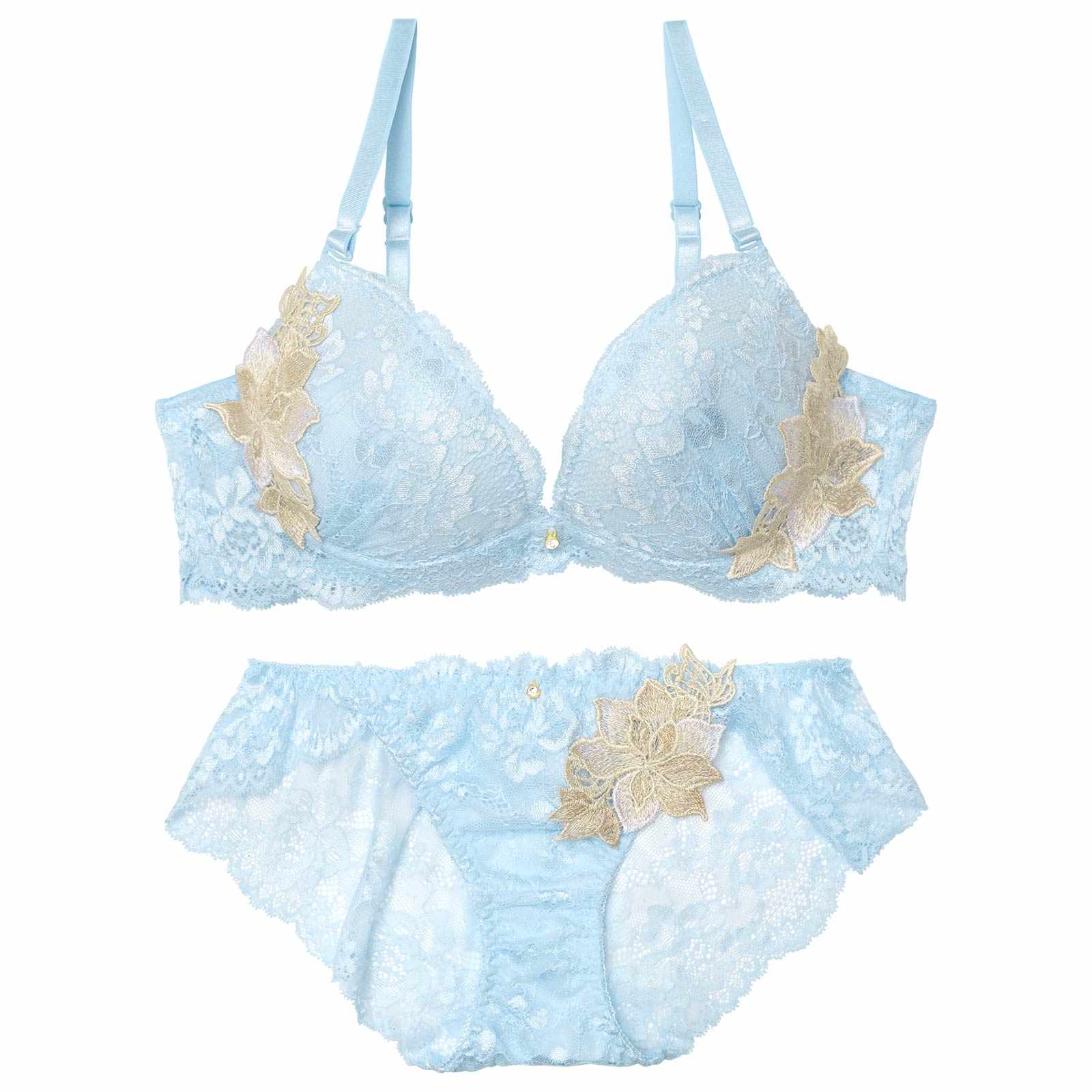 3/23新作!【EFサイズ】ラグジュアリーブルームレースブラジャー&バック透けフルバックショーツ