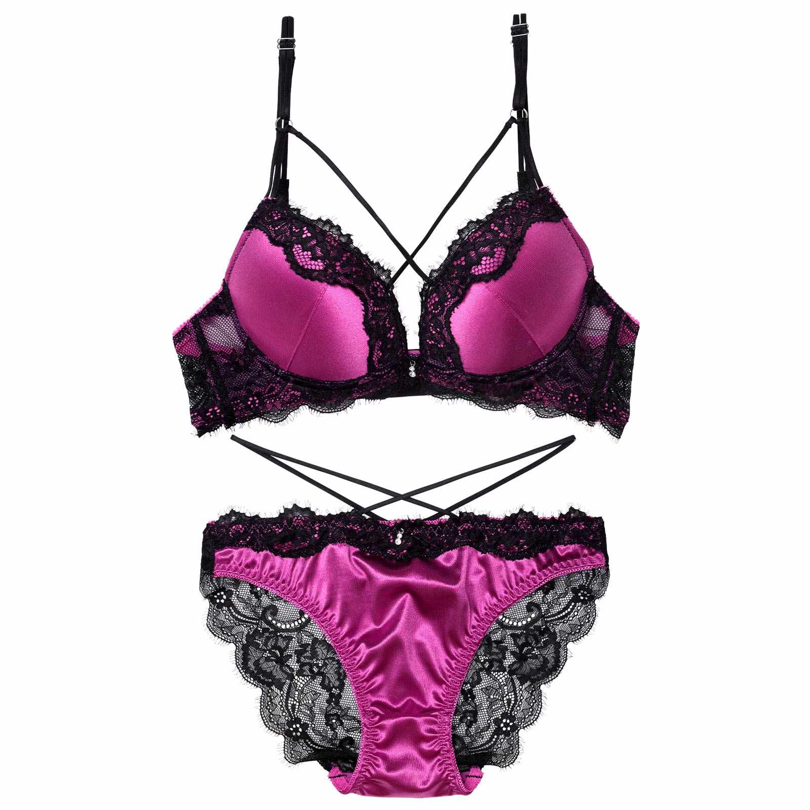 4/24新作!【EFサイズ】ディープレースクロスコードブラジャー&バック透けフルバックショーツ