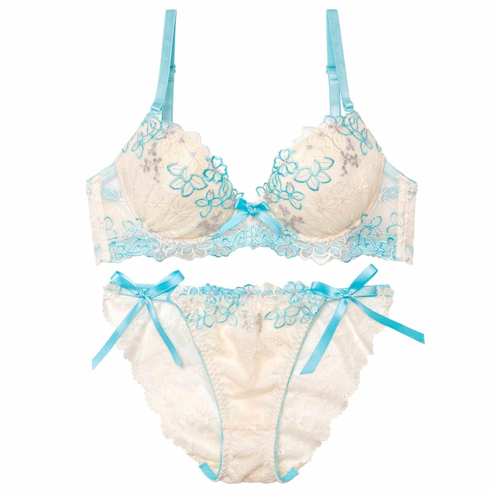 4/6新作!プリティビビットフルールブラジャー&サイド紐バック透けフルバックショーツ